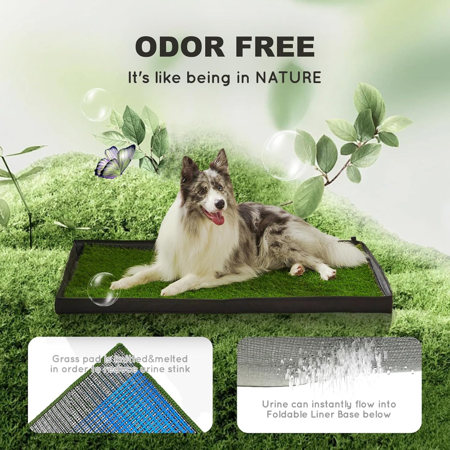 Dog Grass Pad with Foldable Dog Litter Box,Large Liner Base for Balcony,Ultra-Absorbent Artificial Grass Pads for Dogs Pee Pad Holder, Potty Training, 2 PCS Reusable Pee Pad - Pet Explorer