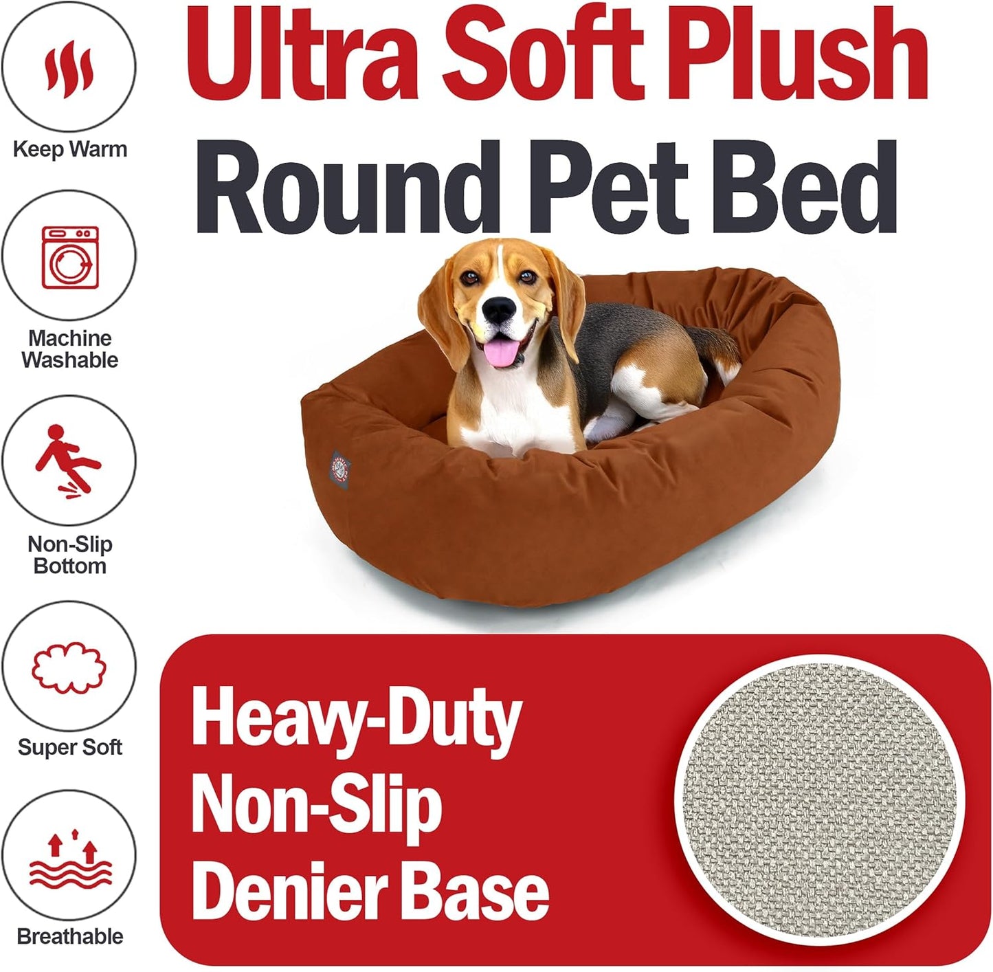 Majestic Pet 32 Inch Suede Shredded Memory Foam Mix Calming Medium Dog Bed Washable 32 x 23 x 7 (Inch) - Cozy Soft Round Donut Dog Bed with Spine for Head Support - Pet Bed Rust - Pet Explorer