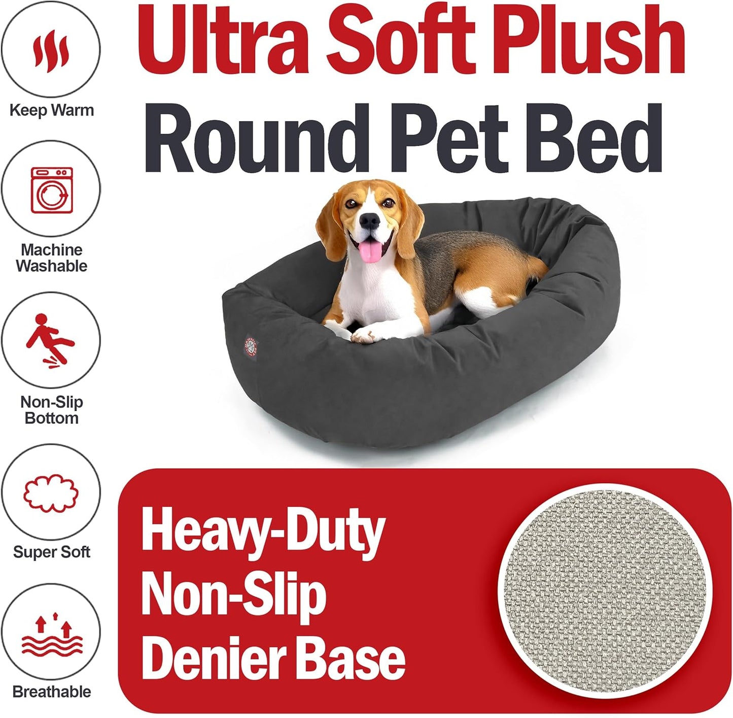 Majestic Pet 32 Inch Suede Shredded Memory Foam Mix Calming Medium Dog Bed Washable 32 x 23 x 7 (Inch) - Cozy Soft Round Donut Dog Bed with Spine for Head Support - Pet Bed Gray - Pet Explorer