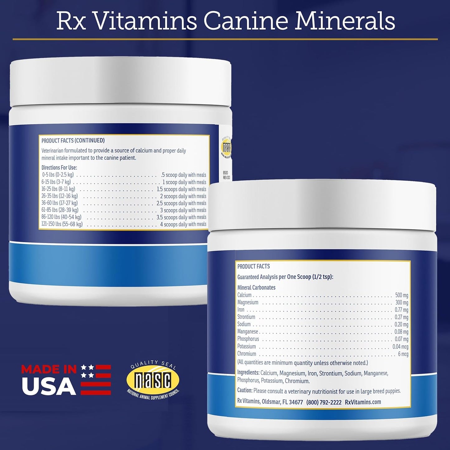 Rx Vitamins Canine Minerals - Essential Minerals for Dogs - Calcium, Magnesium, Iron Supplement, Bone and Joint Supplement for K9, Immune Support - 16oz - Pet Explorer