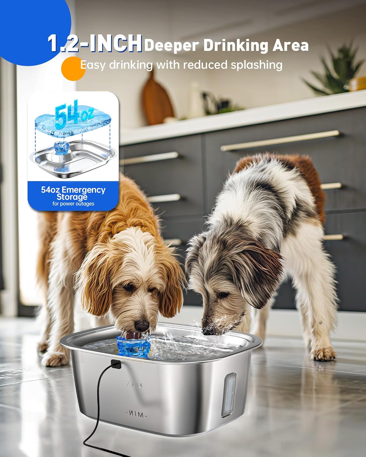 Dog Water Fountain for Large Dogs Stainless Steel, 3Gal Extra Large Dog Water Bowl Dispenser with 2 Filters & Visual Window, Automatic Filtered Pet Fountain Indoor, Quiet Safe Pump with LED Indicator - Pet Explorer