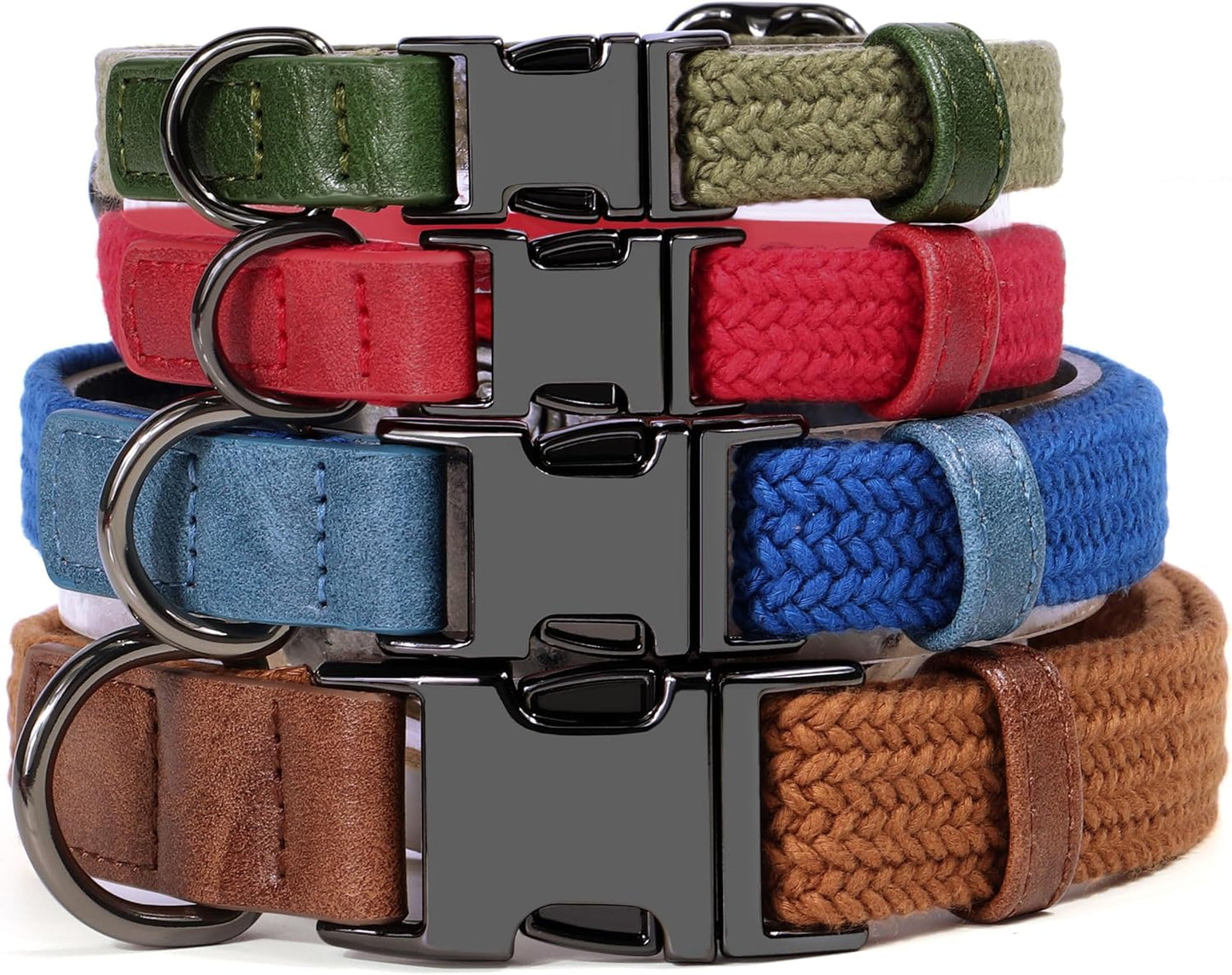 PET ARTIST Soft Cotton Dog Collar for Large Dogs in Tranquil Blue, Simple Dog Collar with Quick Release Metal Buckle & D Ring, L Size (15-23")
