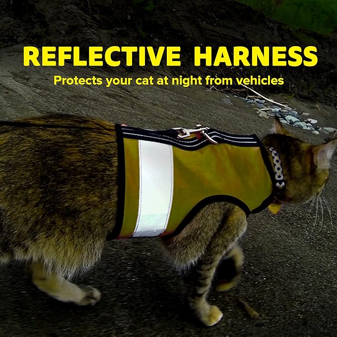 Kitty Holster Reflective Cat Harness – High-Visibility Cat Harness for Travel, Day and Night Walking - Soft Cotton Cat Accessories, Breathable, Secure & Washable, Made in USA - Sunshine Yellow, S to M