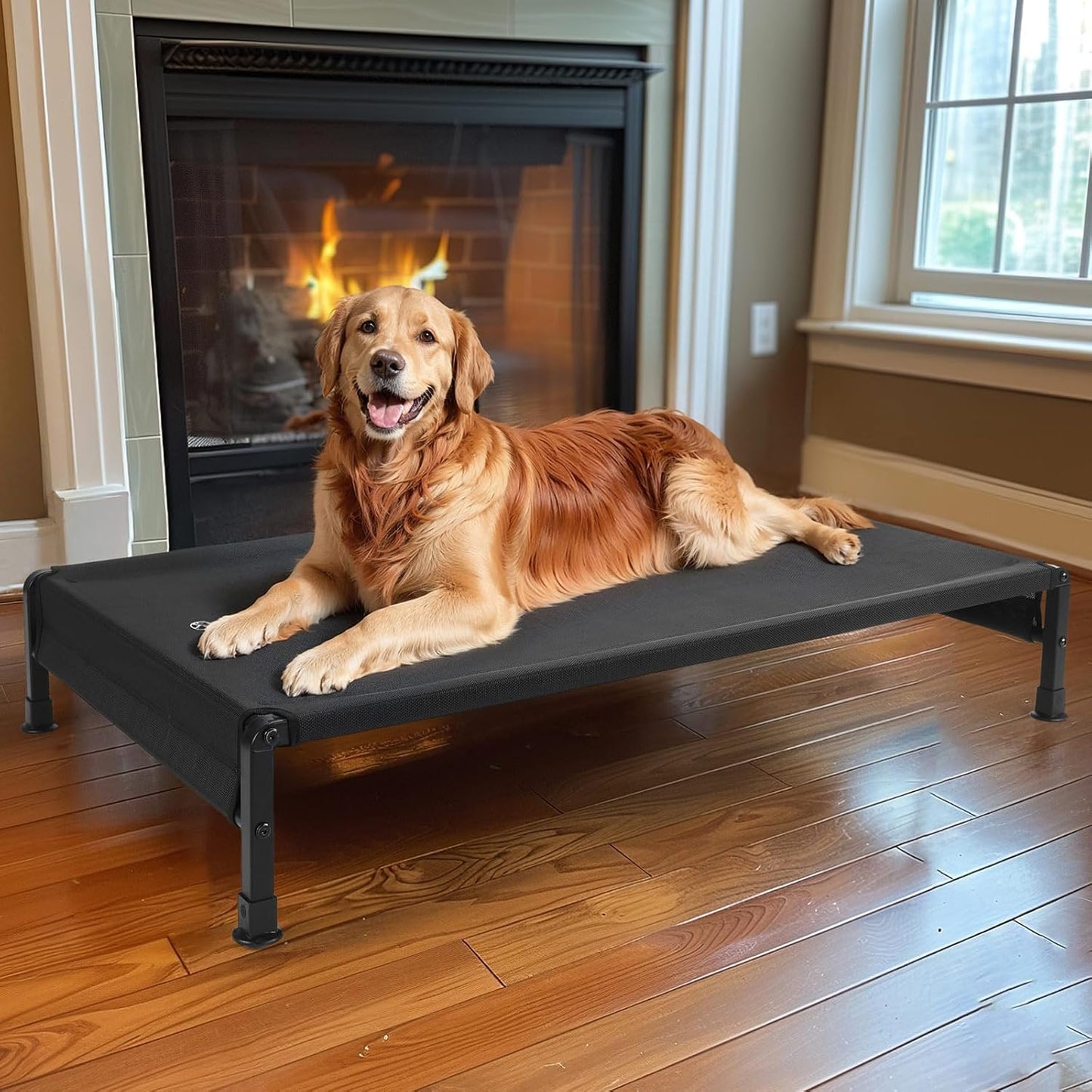 Veehoo Cooling Outdoor Dog Bed, Heavy Duty Elevated Pet Bed with Washable & Breathable Teslin Mesh, Non-Slip Silicon Feet, Dog Cot Bed with Support Hem, 47" x 29", Black, CWC2433 - Pet Explorer