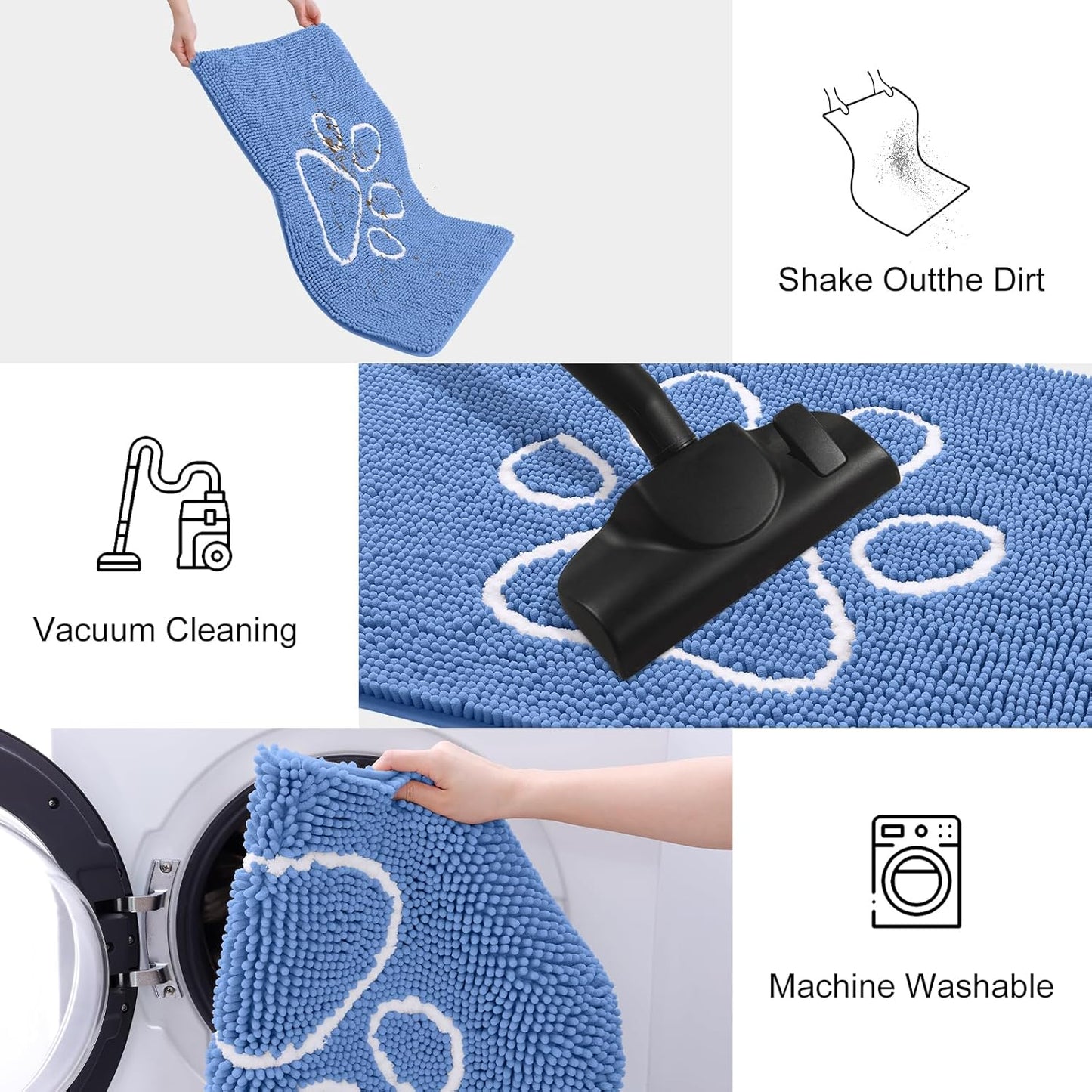 Smiry Dog Door Mat for Muddy Paws, Absorbent Dirt Trapper Non Slip Quick Dry Washable Chenille Mat for Mud Dogs, Entry Rug for Indoor and Outdoor (48x30 Inches, Cornflower Blue)