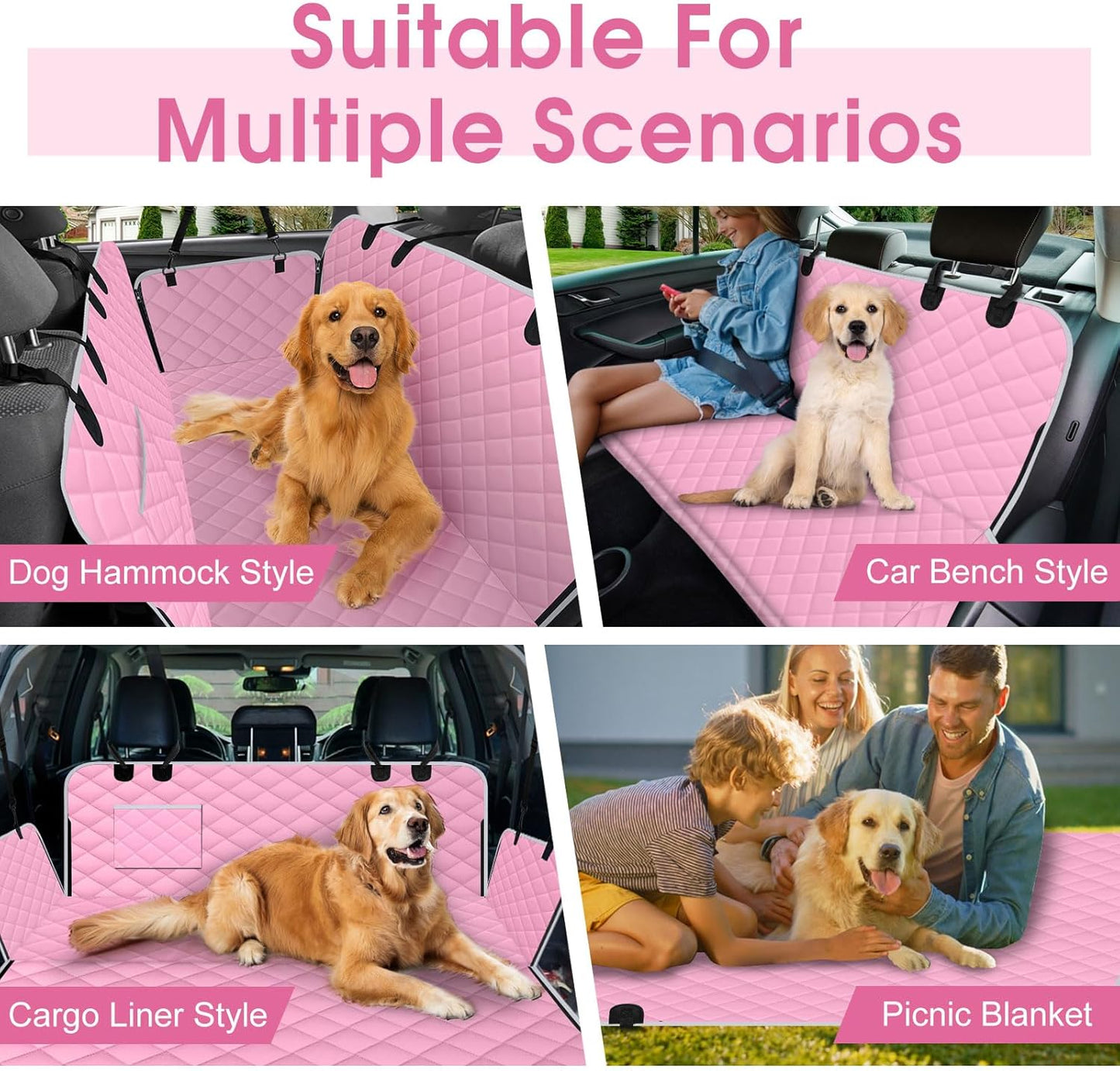 Waterproof Dog Car Seat Cover for Back Seat - Durable, Scratch Proof Pet Hammock with Nonslip Design & Storage Pockets, Fits Cars, SUVs, Trucks - S, Pink/Grey - Pet Explorer