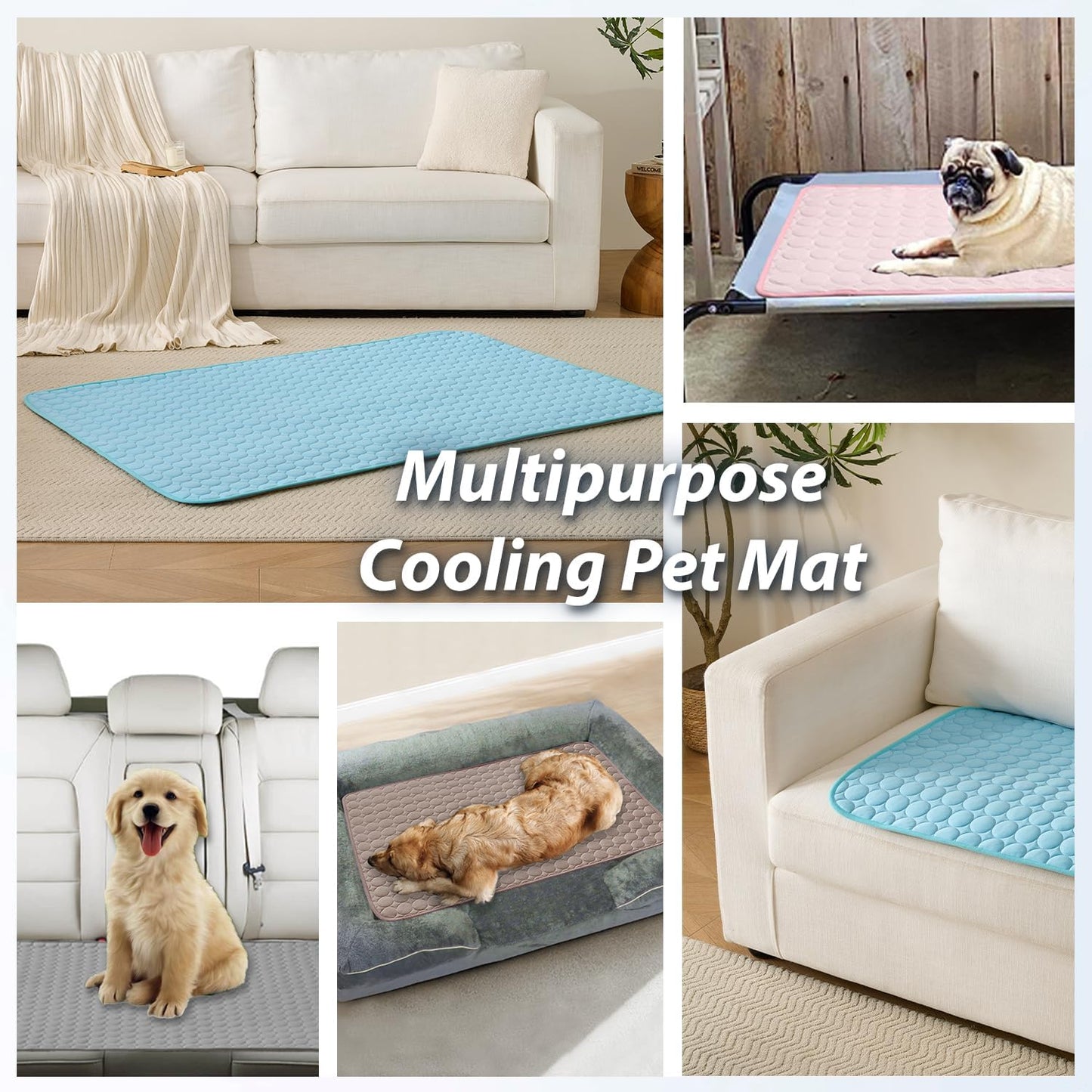 MICROCOSMOS Summer Cooling Mat & Sleeping Pad- Water Absorption Top, Materials Safe, Easy Carry, EZ Clean. Keep Cooling for Pets, Kids and Adults.(Blue, 36" x24")