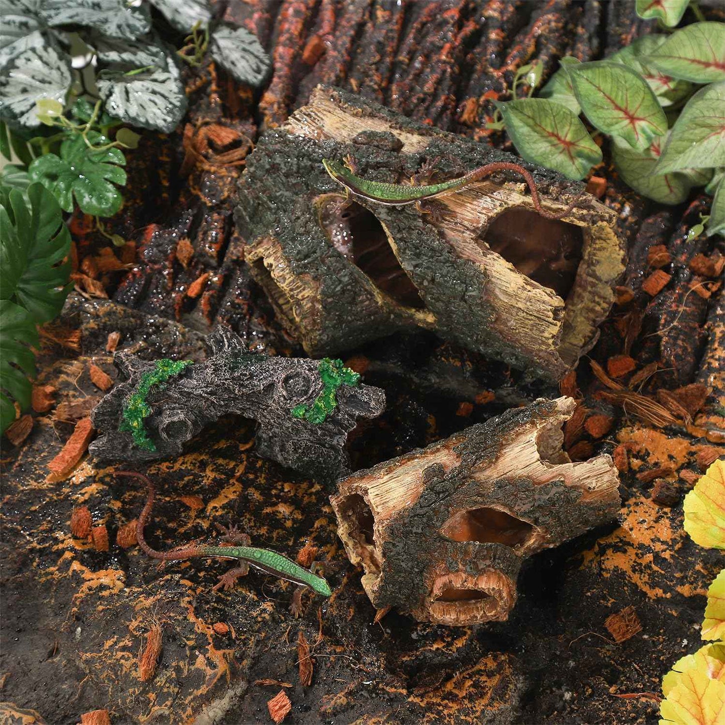 IBWell Aquarium Wood Fish Tank Decorations,Resin Fake Logs Terrarium DÉCor, Reptile Hide Aquarium Hideout for Fish Cave, Small Turtles, to 20 Gallon Tank