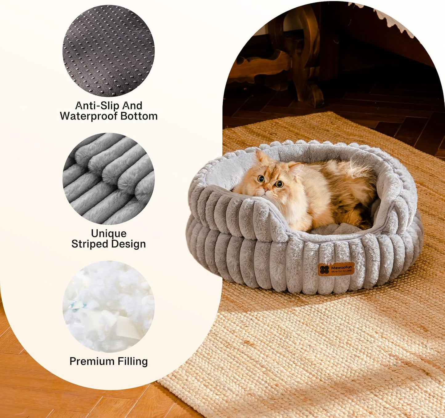 MEWOOFUN Washable Small Dog Bed, Cat Beds for Indoor Cats with Anti-Slip Bottom, Round Pet Bed for Puppy and Kitten (Grey, 24"x24"x9") - Pet Explorer