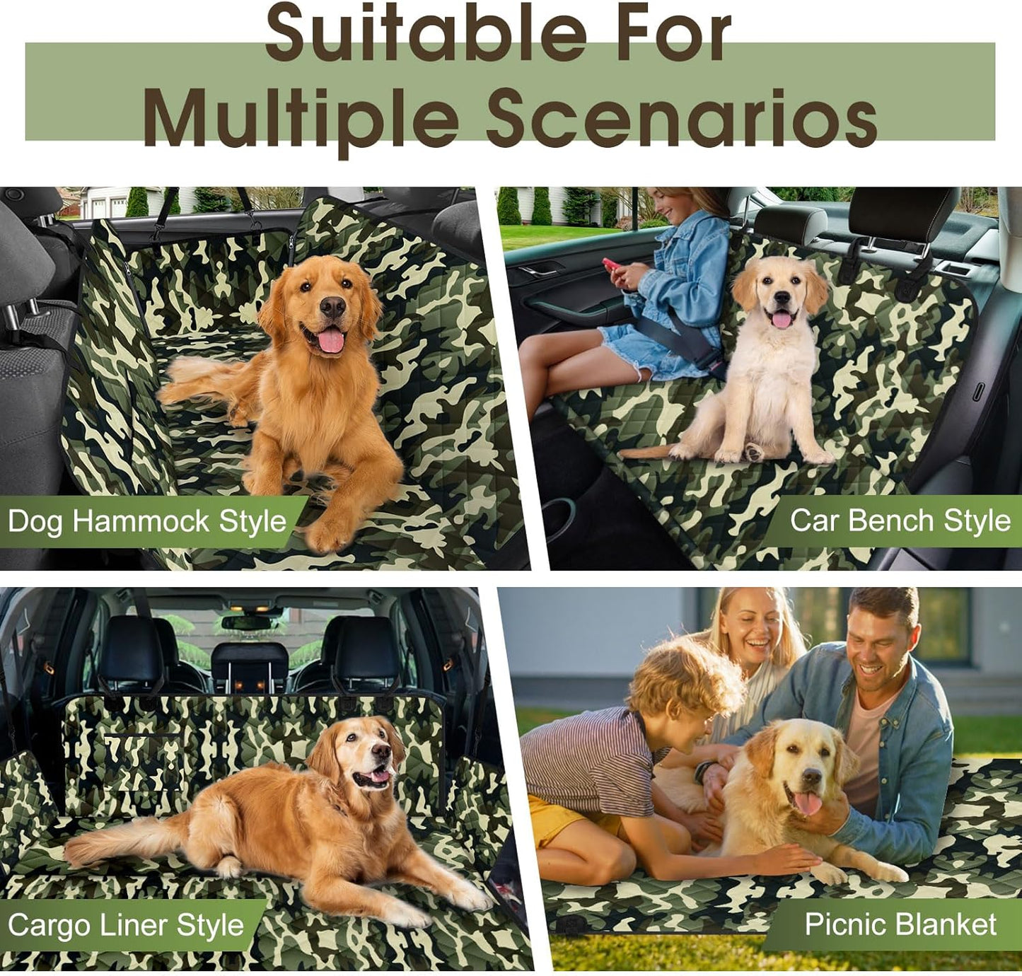 Dog Car Seat Cover, Durable Waterproof Scratch Proof Nonslip Dog Hammock, Pet Back Seat Covers with Pocket for Cars SUVs and Trucks - S, Camouflage - Pet Explorer