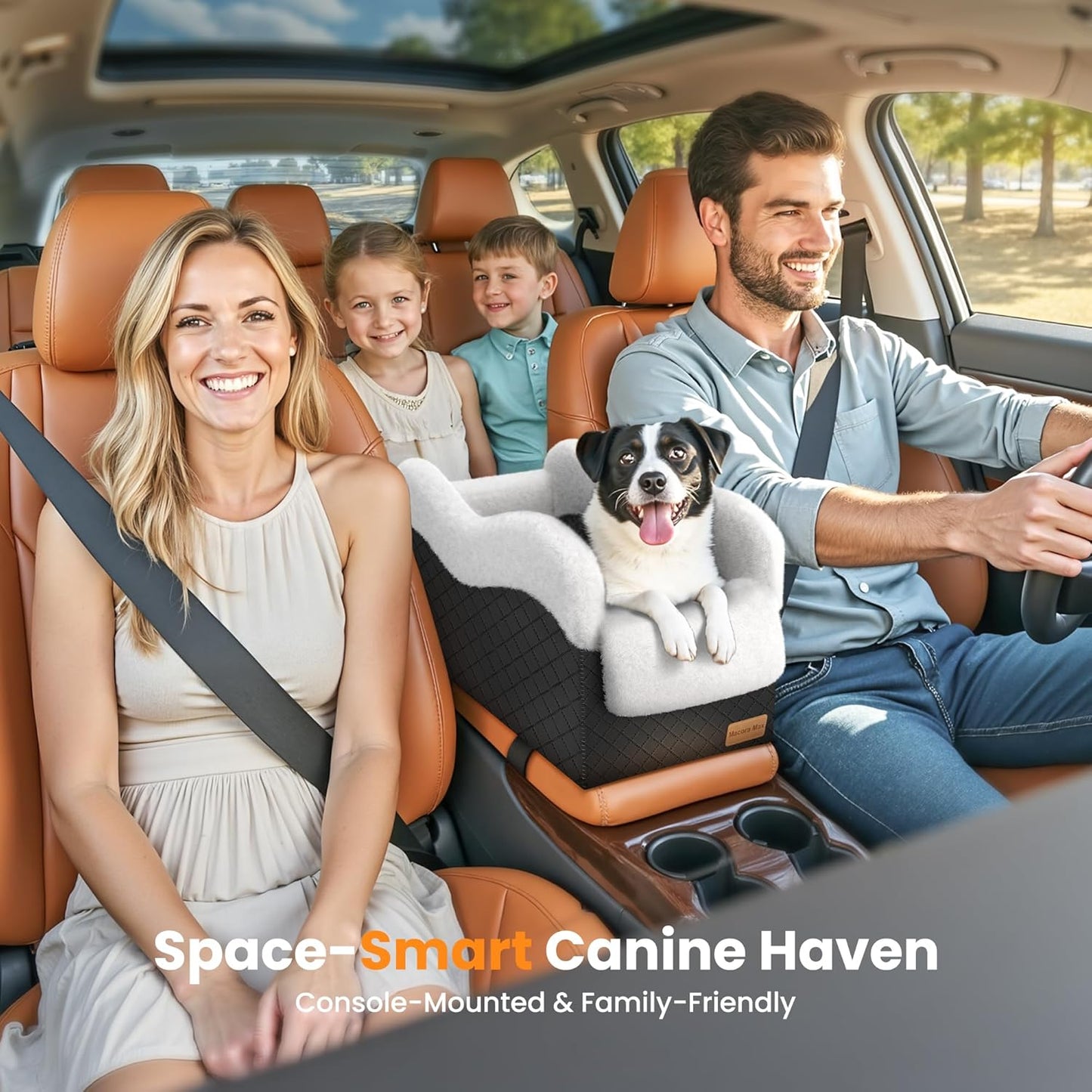 Conter Console Dog car seat(Light Grey/White) (Black/White, M) - Pet Explorer