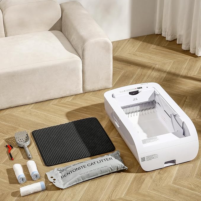 Open-Top Self-Cleaning Automatic Cat Litter Box-Smart APP Control (2.4G/5G) with Health Tracking&24H Backup, Dual Safety Sensors&Odorless Design for Multi-Cat Homes+3 Waste Bags