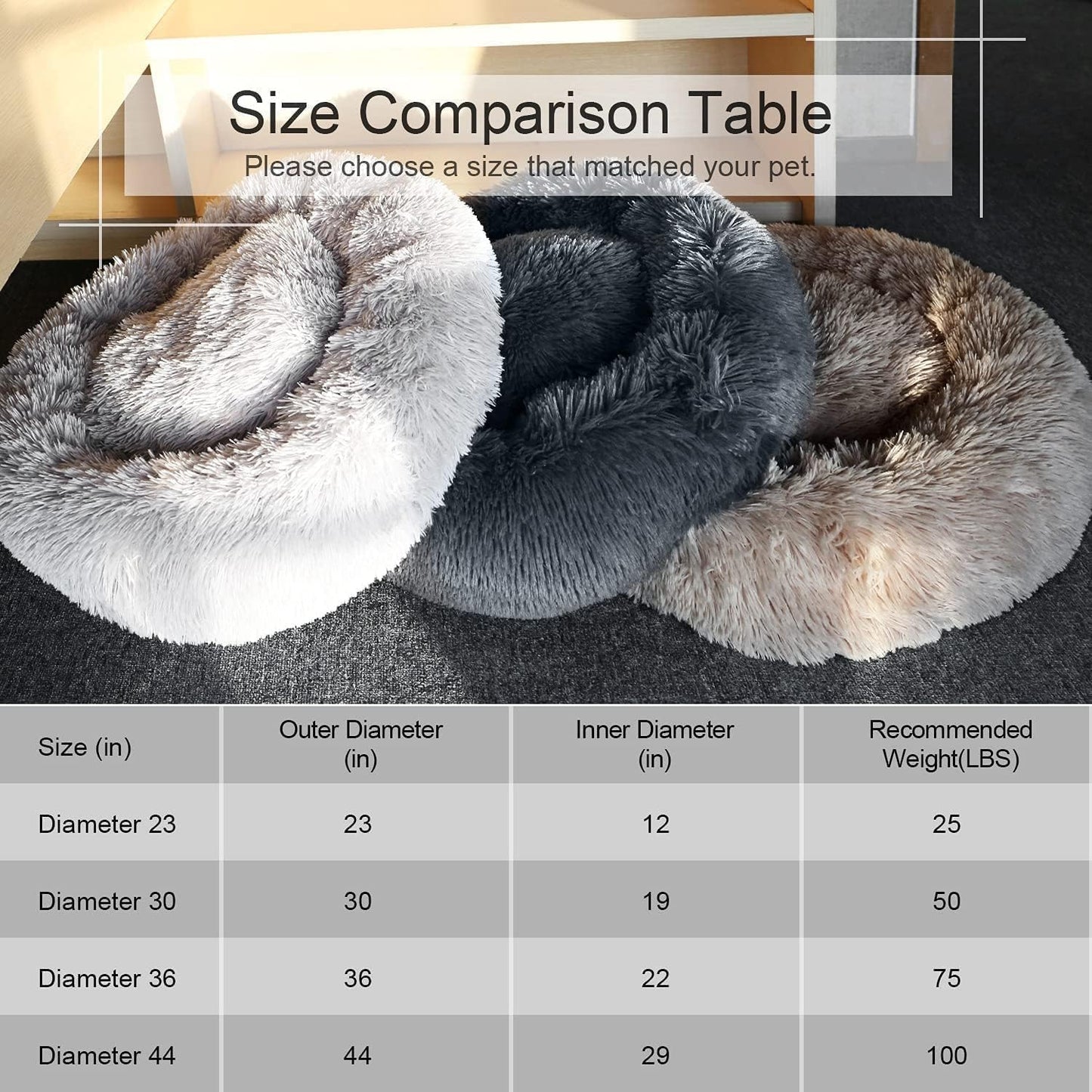 Dog Bed, Cat Calming Bed, Faux Fur Pillow Pet Donut Cuddler Round Plush Bed for Large Medium Small Dogs and Cats (44"x44"(Pack of 1), Camel) - Pet Explorer