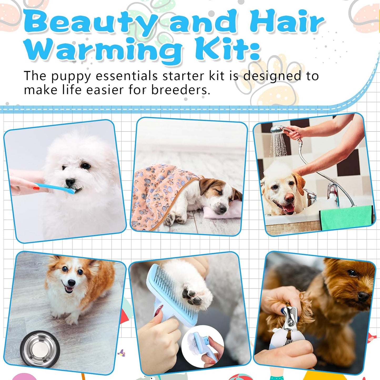 65 Pcs Puppy Supplies Starter Kit Small Dog Essentials Includes Dog Leash, Toys, Bowl, Brushes, Water Bottles, pet Blankets Puppy Accessories for New Welcome Gift Supplies(Cool,Blue) - Pet Explorer
