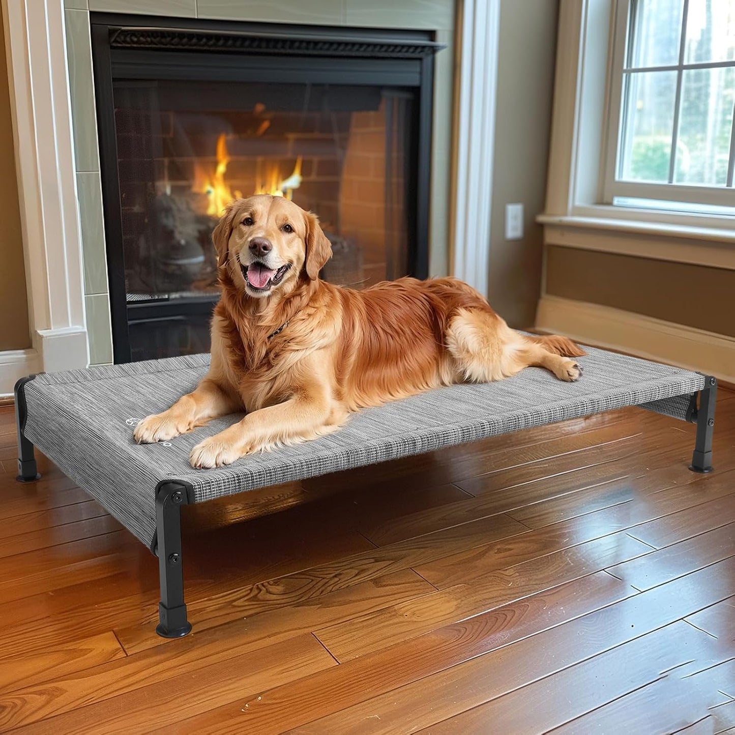 Veehoo Cooling Outdoor Dog Bed, Heavy Duty Elevated Pet Bed with Washable & Breathable Teslin Mesh, Non-Slip Silicon Feet, Dog Cot Bed with Support Hem, 47" x 29", Black Silver, CWC2433 - Pet Explorer