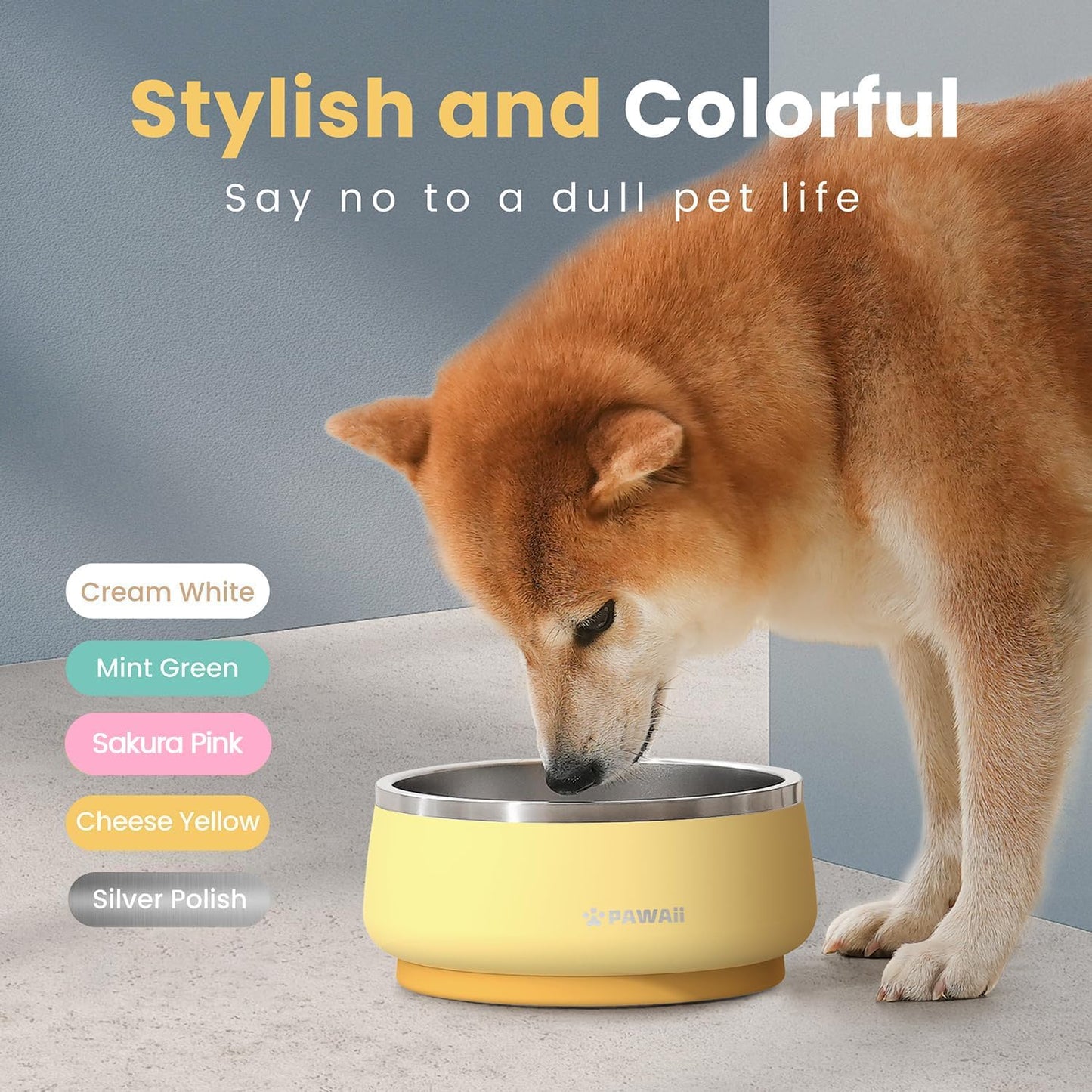 Pawaii Stainless Steel Dog Bowl with Non-Slip Rubber Base & Double Wall Insulation - Durable Design | Includes ID Tag | Dishwasher Safe Food & Water Bowl for All Dogs (34oz) - Pet Explorer