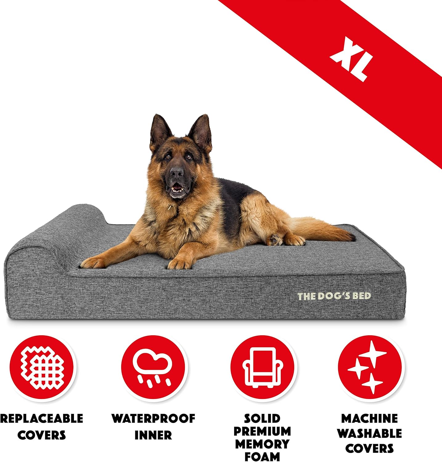 The Dog’s Bed Orthopedic Headrest Dog Bed XL Linen Grey 46x28, Memory Foam, Pain Relief for Arthritis, Hip & Elbow Dysplasia, Post Surgery, Lameness, Veterinary Approved, Waterproof Washable Cover - Pet Explorer