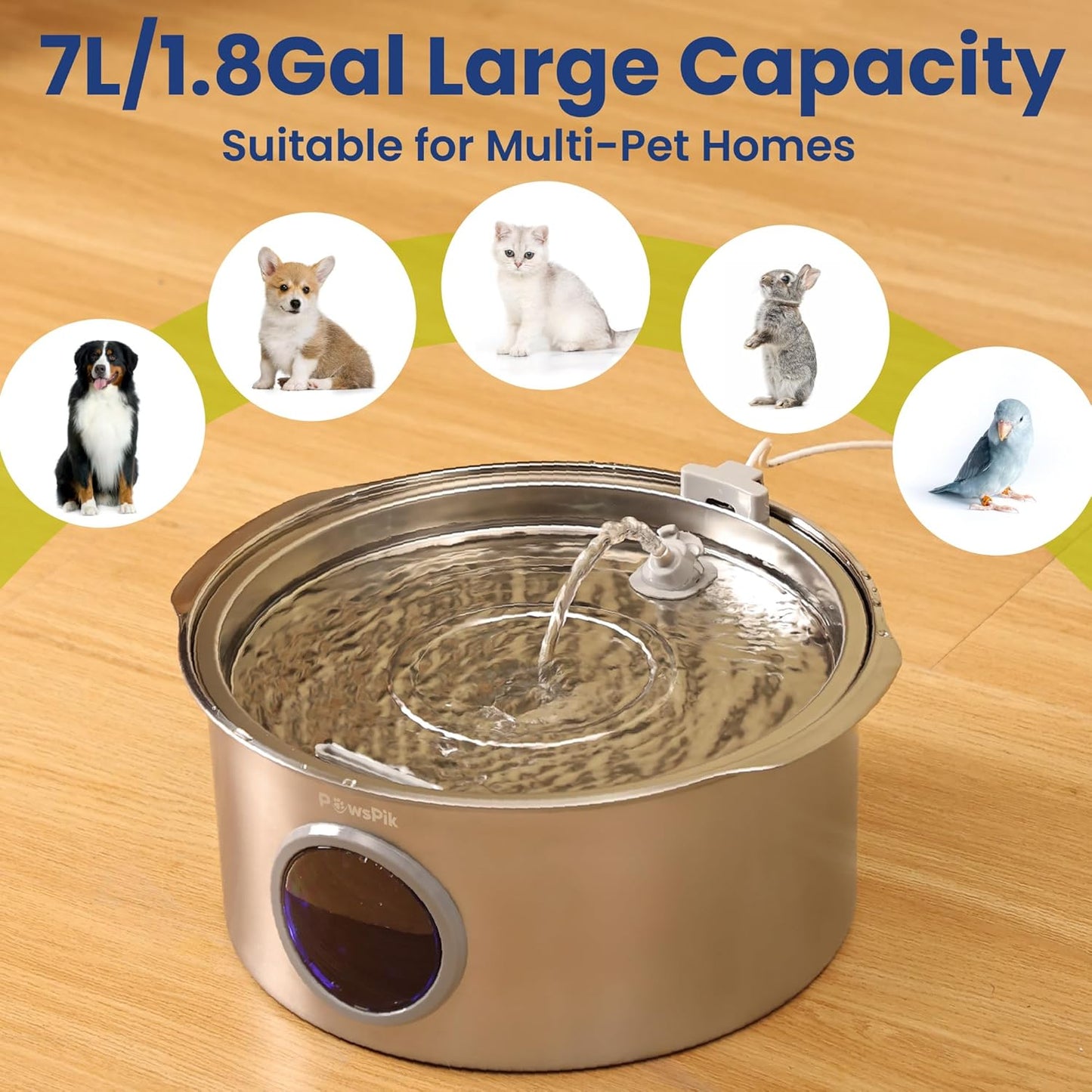 Ultra-Quiet Stainless Steel Dog Water Fountain, 1.8-gal - Pet Explorer
