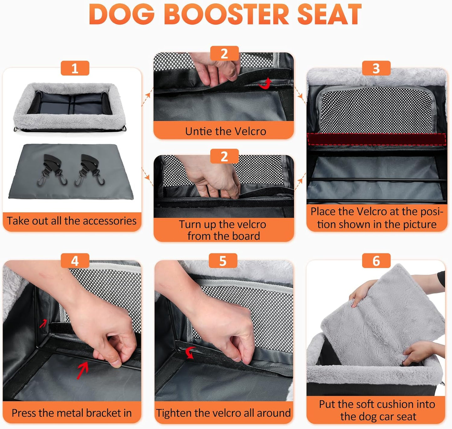 JOEJOY Deluxe Dog Booster Seat with Sturdy Metal Frame and Safety Leash for Small Pets up to 20 lbs - Portable Puppy Dog Car Seat with Thick Cushion and Storage Pockets for Small Dogs, Black - Pet Explorer