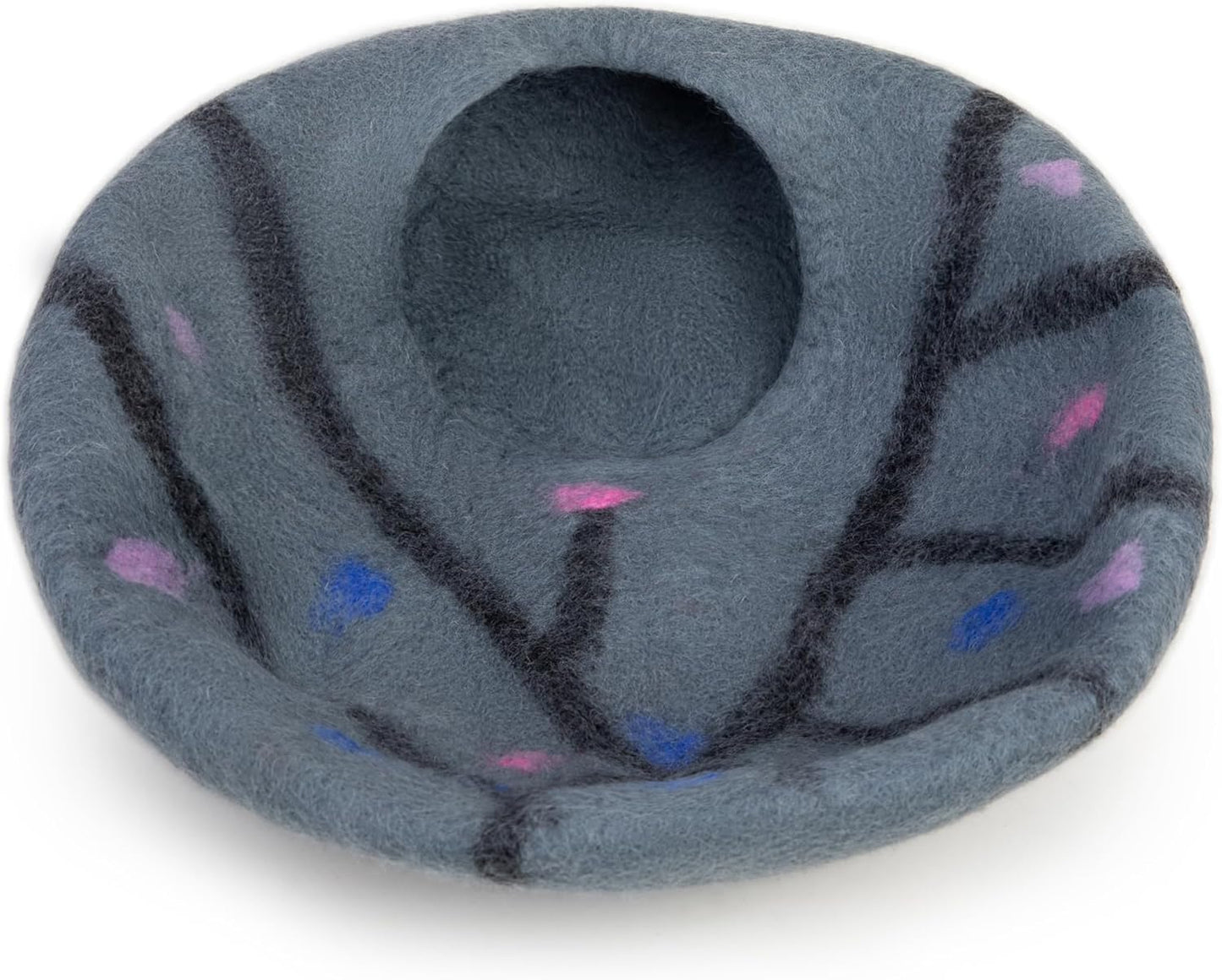 Woolygon Premium Felt Cat Cave Bed ā Wool Kitty Beds Handcrafted Kitten Caves Bed for Indoor Cats - Made from 100% Eco-Friendly Merino Wool, Foldable Cat Hidewawy Covered Cat Houses (Enchanted Tree) - Pet Explorer