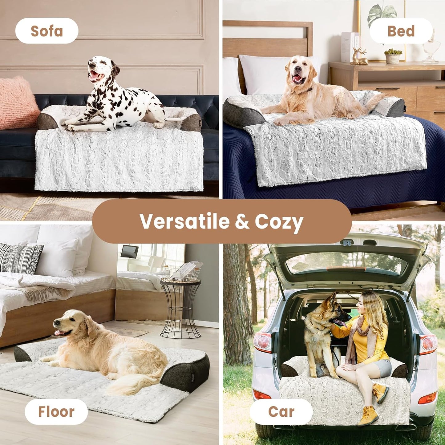 Calming Large Dog Bed for Couch – 41"x37" Washable Non-Slip Plush Sofa Protector for Dogs, Removable Cover, Soft Furniture Mat in Grey