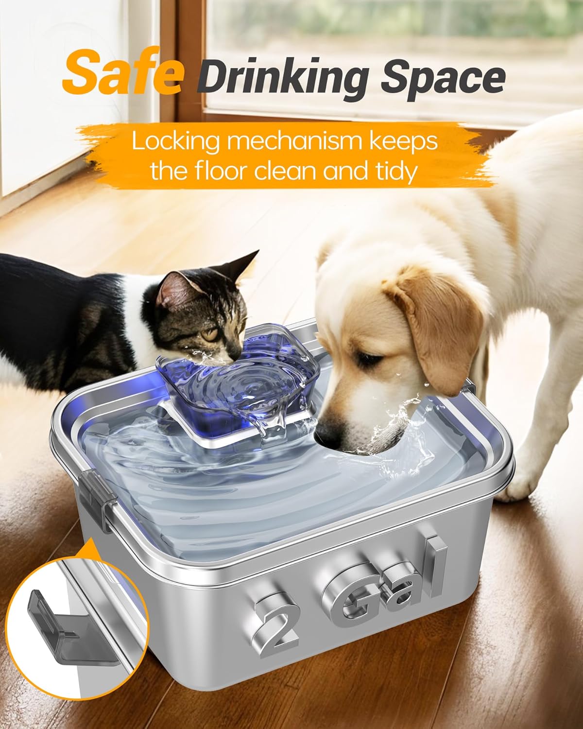 Dog Water Fountain for Large Dogs 2Gal/264oz Large Capacity Pet Water Dispenser Stainless Steel Water Cat Fountain Automatic Dog Water Bowl Dispenser with 3 Filters Ultra Quiet Pump Easy to Clean - Pet Explorer