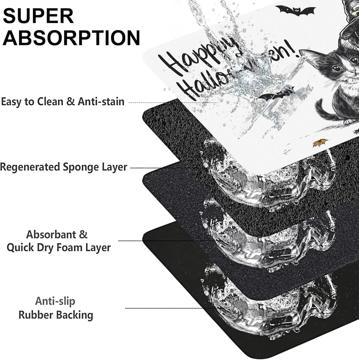 Halloween Cat Dachshund Dog Cat Food Mat-Absorbent Placemat for Food and Water Bowl, Waterproof Non Slip Rubber Backing Dog Food Mats for Floors, Pet Supplies 12 * 20 inch
