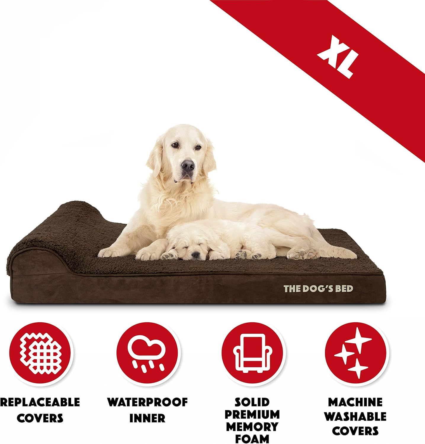 The Dog’s Bed Orthopedic Headrest Dog Bed XL Brown Plush 46x28, Memory Foam, Pain Relief for Arthritis, Hip & Elbow Dysplasia, Post Surgery, Lameness, Veterinary Approved, Waterproof Washable Cover - Pet Explorer
