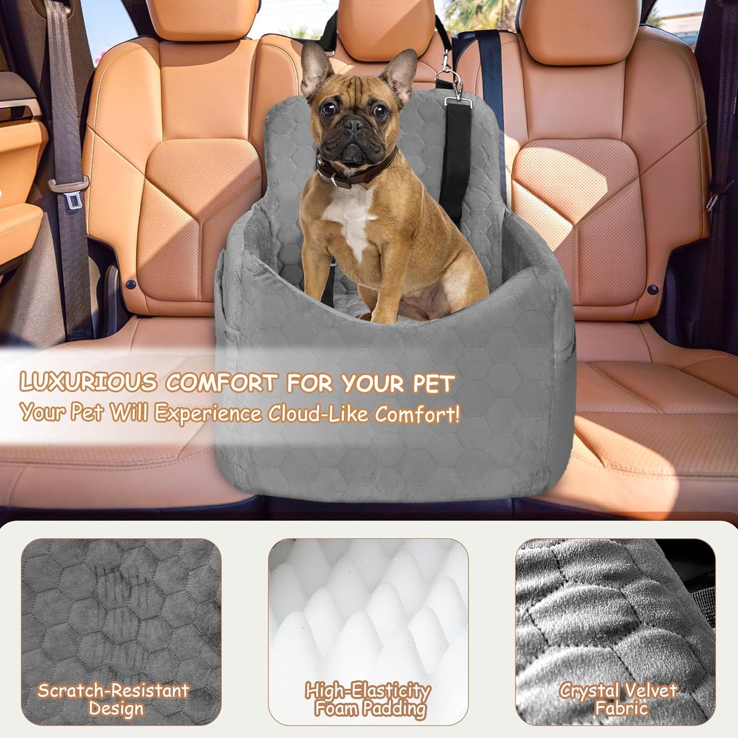Dog Car Seat for Small/Medium Dogs - Dog Booster Seat with Safety Straps & Non-Slip Base, Travel Pet Car Seat with Storage Pockets, Washable & Removable, Suitable for Dogs Under 35 lbs (Gray) - Pet Explorer