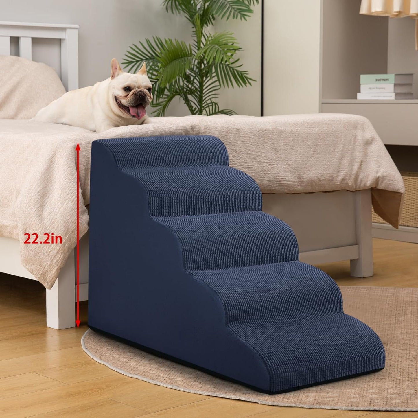 5-Step Dog Stairs and Ramp for High Bed, Non-Slip Sturdy Pet Steps for Small Dogs and Cats,22.2" H,Blue - Pet Explorer
