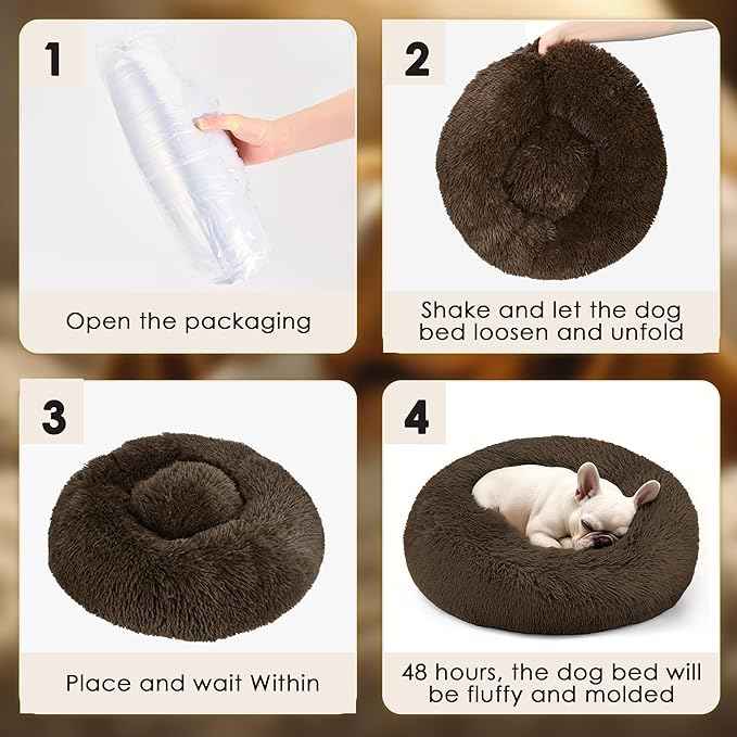 Dogs Bed for Small Dogs, Anti-Anxiety Washable Round Bed (Coffee, 24.0" L x 24.0" W x 8.0" Th)
