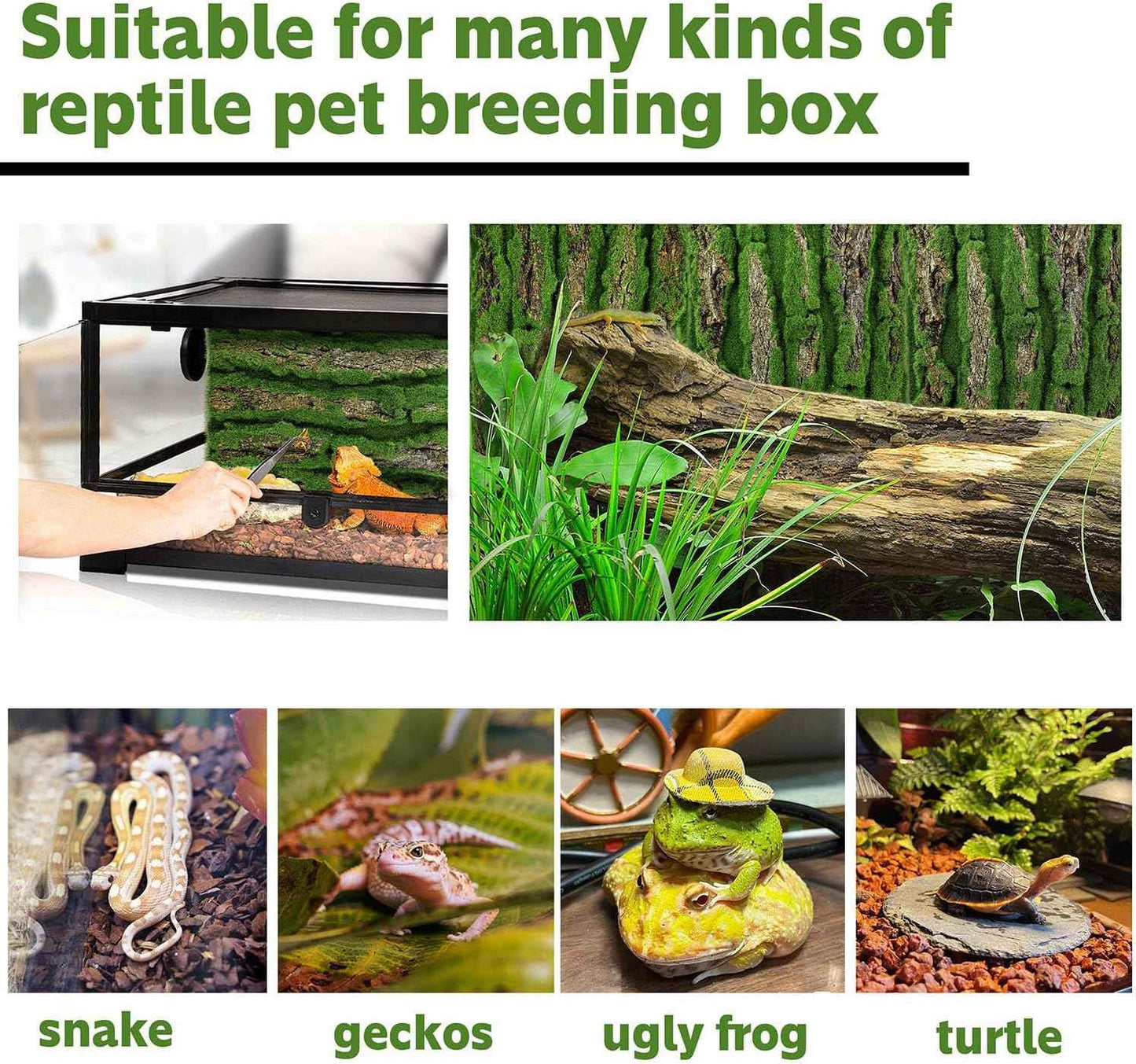 15.75x11.81in Reptile Terrarium Cork Background,Bearded Dragon Tank Bark Backdrop Wall Decor with Artificial Moss for Gecko Lizard Tortoise Frog Chameleon(2Pcs)