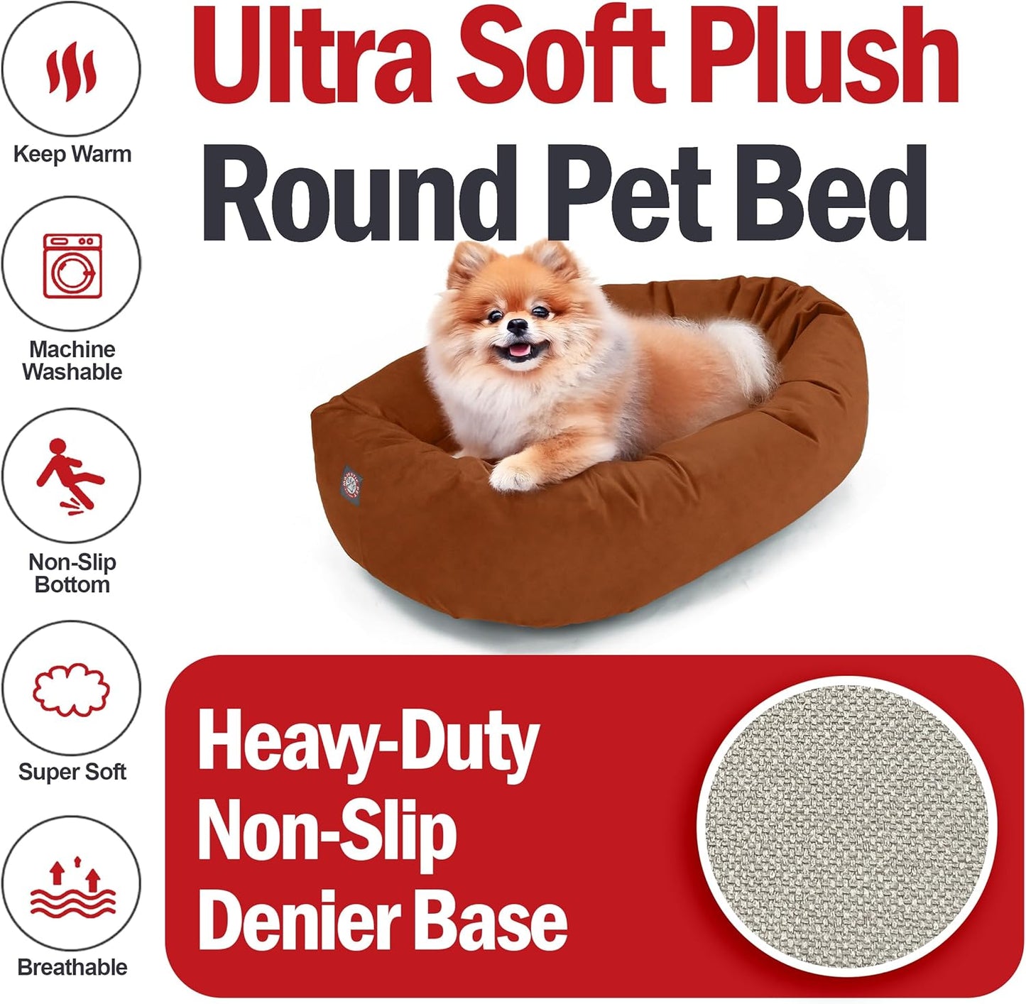 Majestic Pet 24 Inch Suede Shredded Memory Foam Mix Calming Small Dog Bed Washable 24 x 19 x 7 (Inch) - Cozy Soft Round Donut Dog Bed with Spine for Head Support - Pet Bed Rust - Pet Explorer