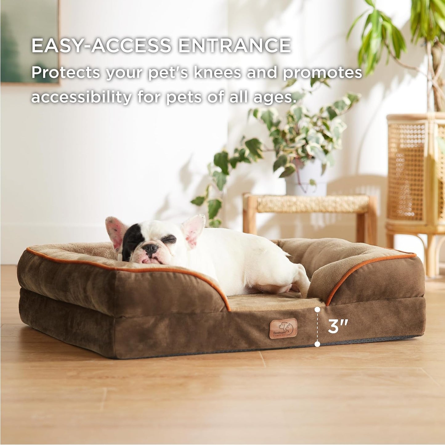 Bedsure Orthopedic Dog Bed Medium Size Dogs - Washable Medium Dog Cat Bed Waterproof, Comfort Pet Couch Sofa with Washable Removable Cover, Pets Bed with Nonskid Bottom, Brown, 28" - Pet Explorer