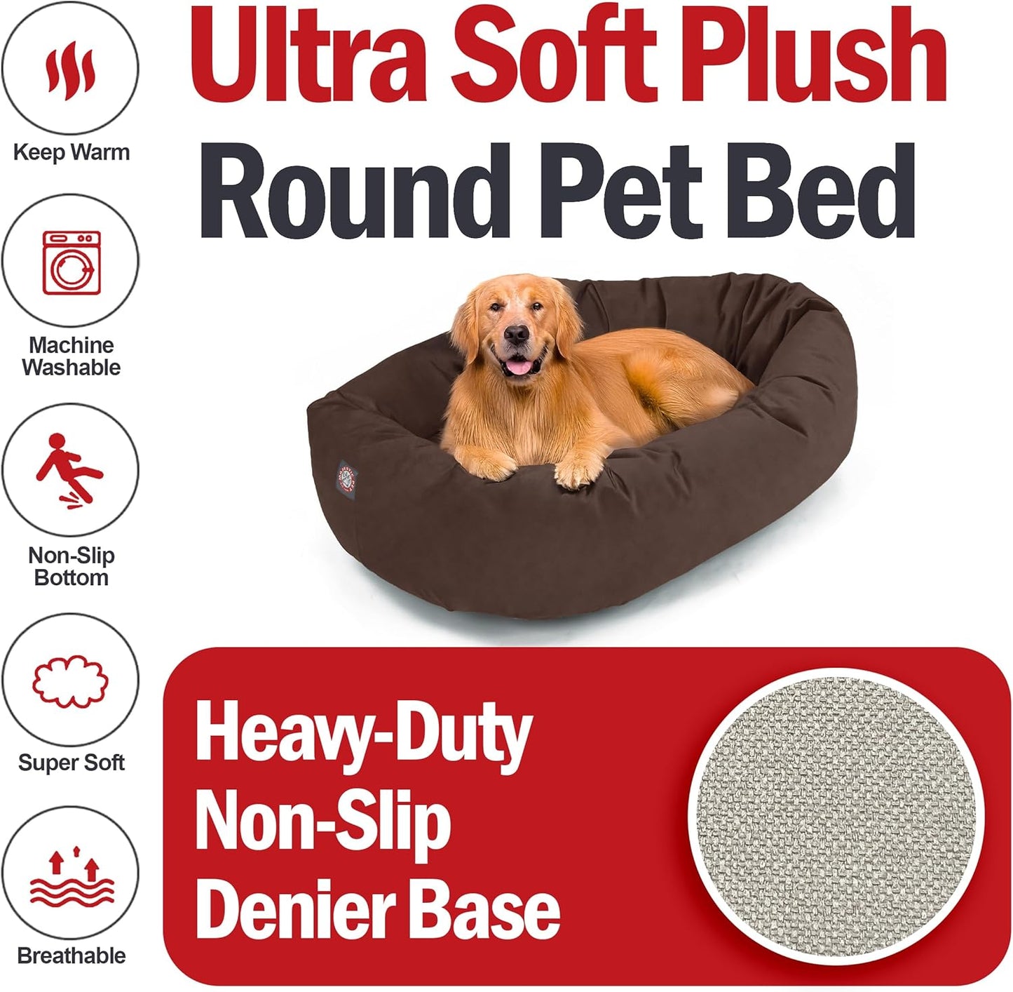 Majestic Pet 40 Inch Suede Calming Dog Bed Washable 40x29x9 (Inch) – Cozy Soft Round Donut Dog Bed w/Spine Support for Dogs to Rest Head - Pet Bed Large – Chocolate (2025) - Pet Explorer
