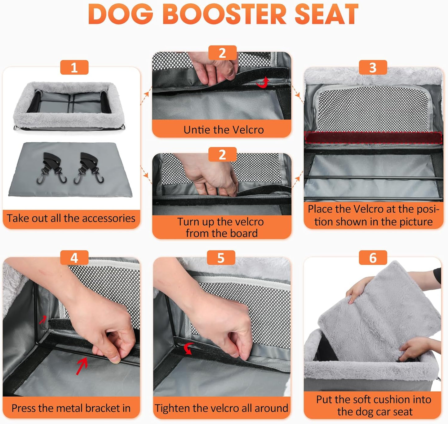 JOEJOY Deluxe Dog Booster Seat with Sturdy Metal Frame and Safety Leash for Small Pets up to 20 lbs - Portable Puppy Dog Car Seat with Thick Cushion and Storage Pockets for Small Dogs - Pet Explorer