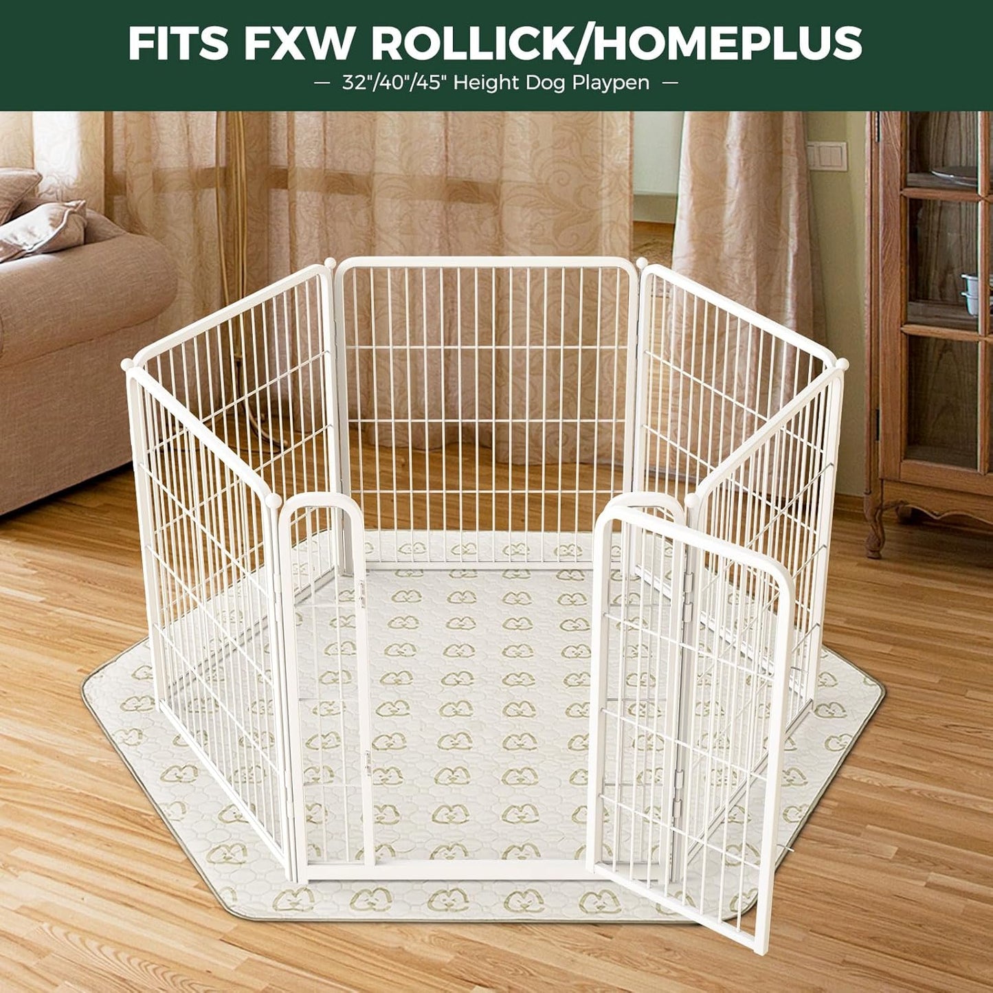 FXW Washable Pee Pads for Dogs, Puppy Pads with Super Absorbent, Specifically Designed for FXW Rollick/Homeplus 32/40/45inch 6 Panels Dog Playpen, 35" Hexagon, Khaki, 1 Pack - Pet Explorer