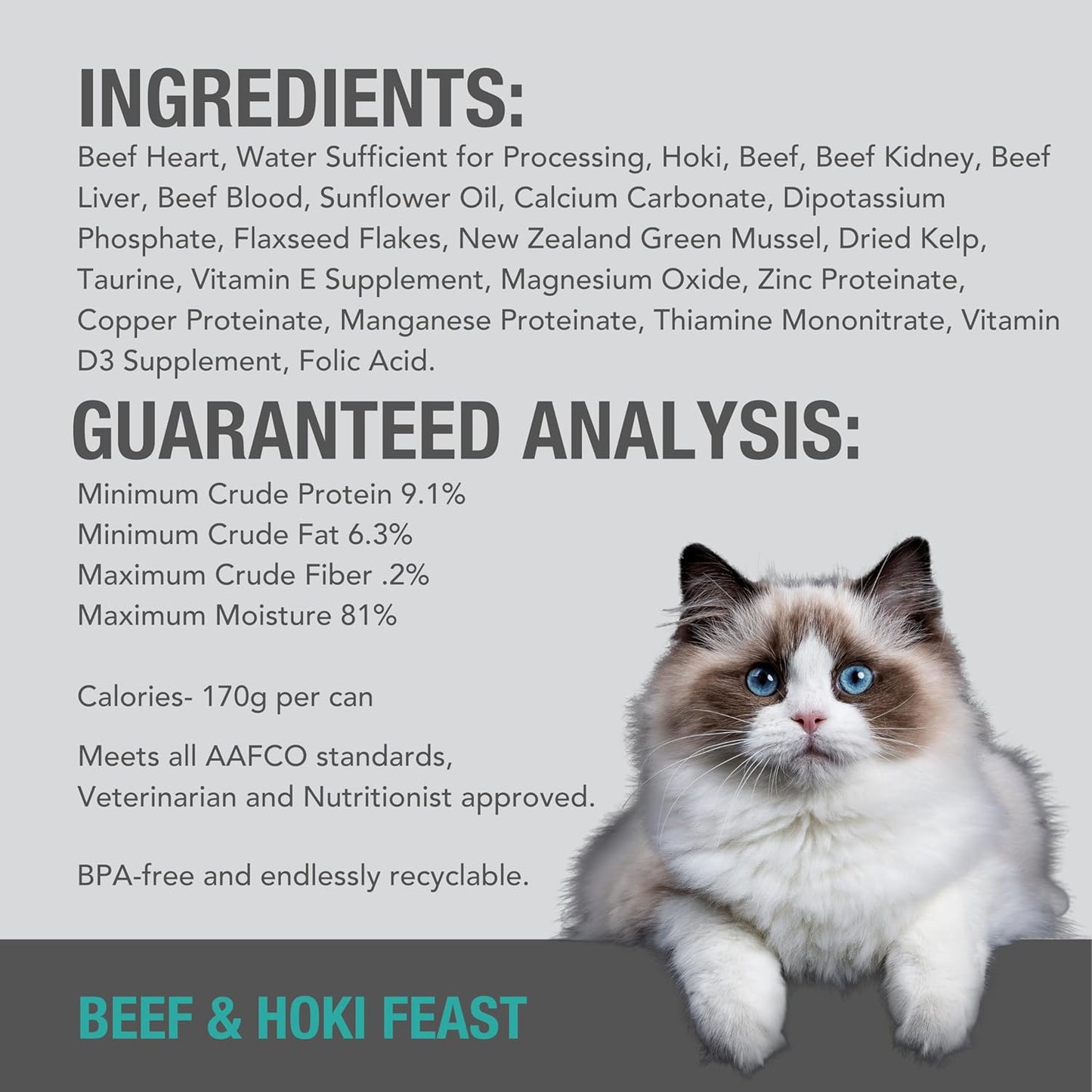 Feline Natural New Zealand Canned Catfood Wet Food, High-Meat, Low-Carb, & Grain Free Cat Food Wet, Beef & Hoki Feast, 6 oz, Pack of 12
