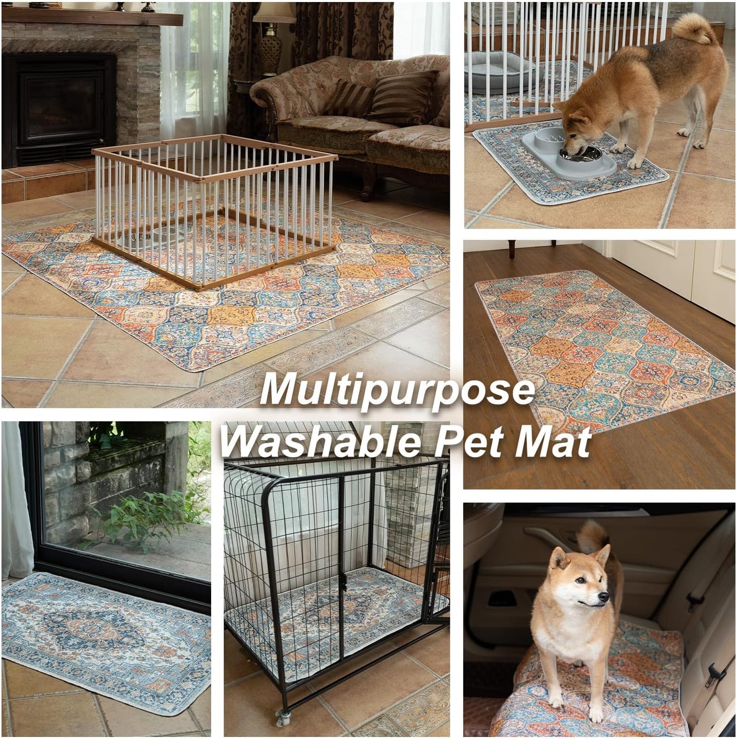 nunubaby Washable Pee Pads for Dogs, Stylish, Non-Slip and Leak-Proof Pee Pads. Reusable Potty Pads for Dogs for Crates and Floors.(Brown/Geo, 24" x36")