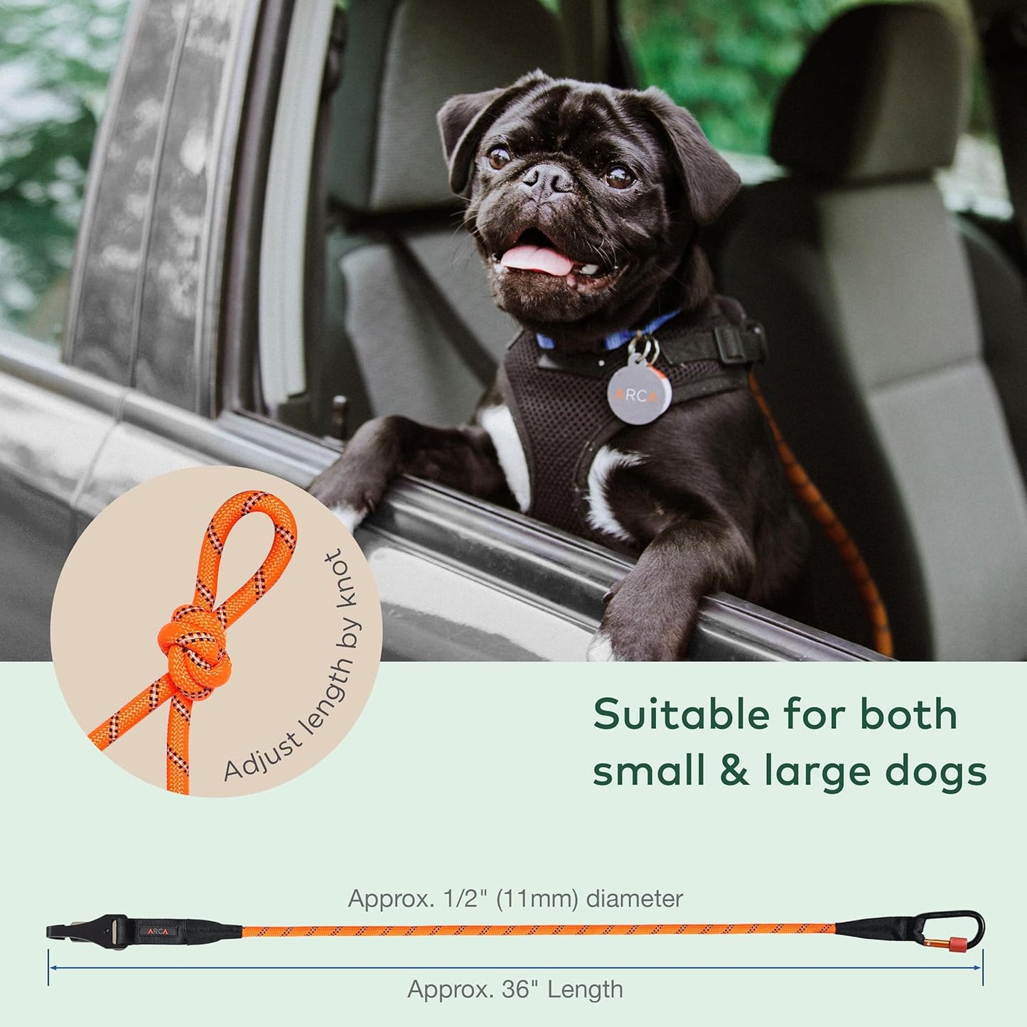 Dog Seat Belt for Car | Universal Dog Car Seatbelt | Durable Reflective Rope with Clip Hook Latch, Buckle and Carabiner- Safe and Secure Pet Safety Restraint (Orange) - Pet Explorer