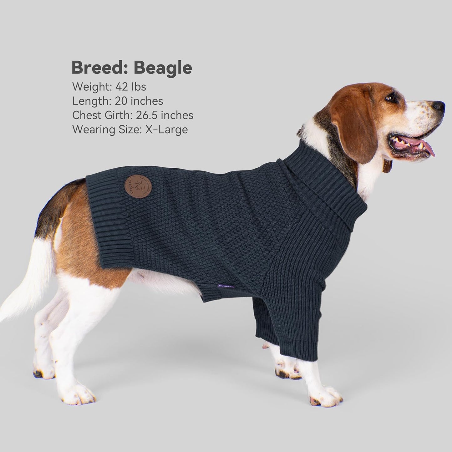 cyeollo Dog Sweaters for Medium Dogs Boy, Stretchy Warm Turtleneck Doggy Clothes for Fall Winter, Thermal Knit Pet Apparel with Sleeves, Navy XL