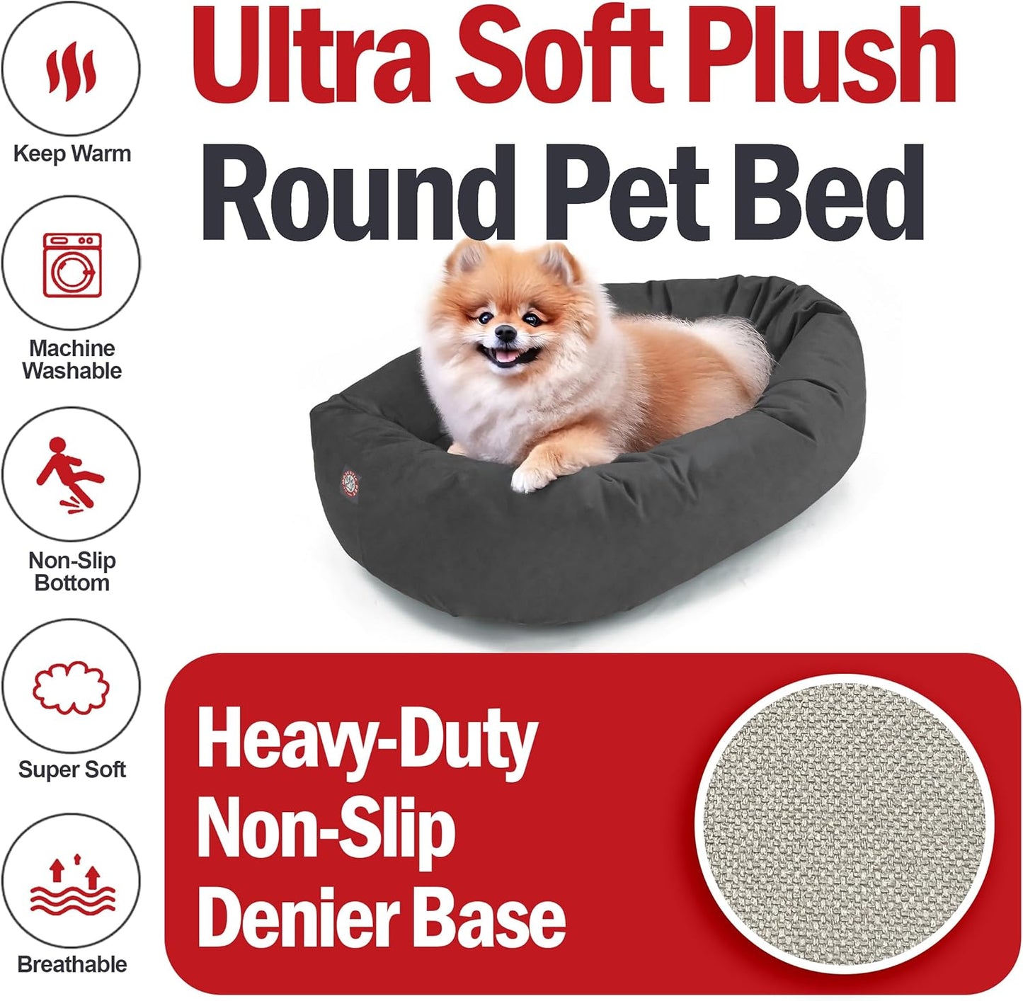 Majestic Pet 24 Inch Suede Calming Dog Bed Washable 24x19x7 (Inch) – Cozy Soft Round Donut Dog Bed with Spine Support for Dogs to Rest Their Head - Pet Bed Small – Gray (2025) - Pet Explorer