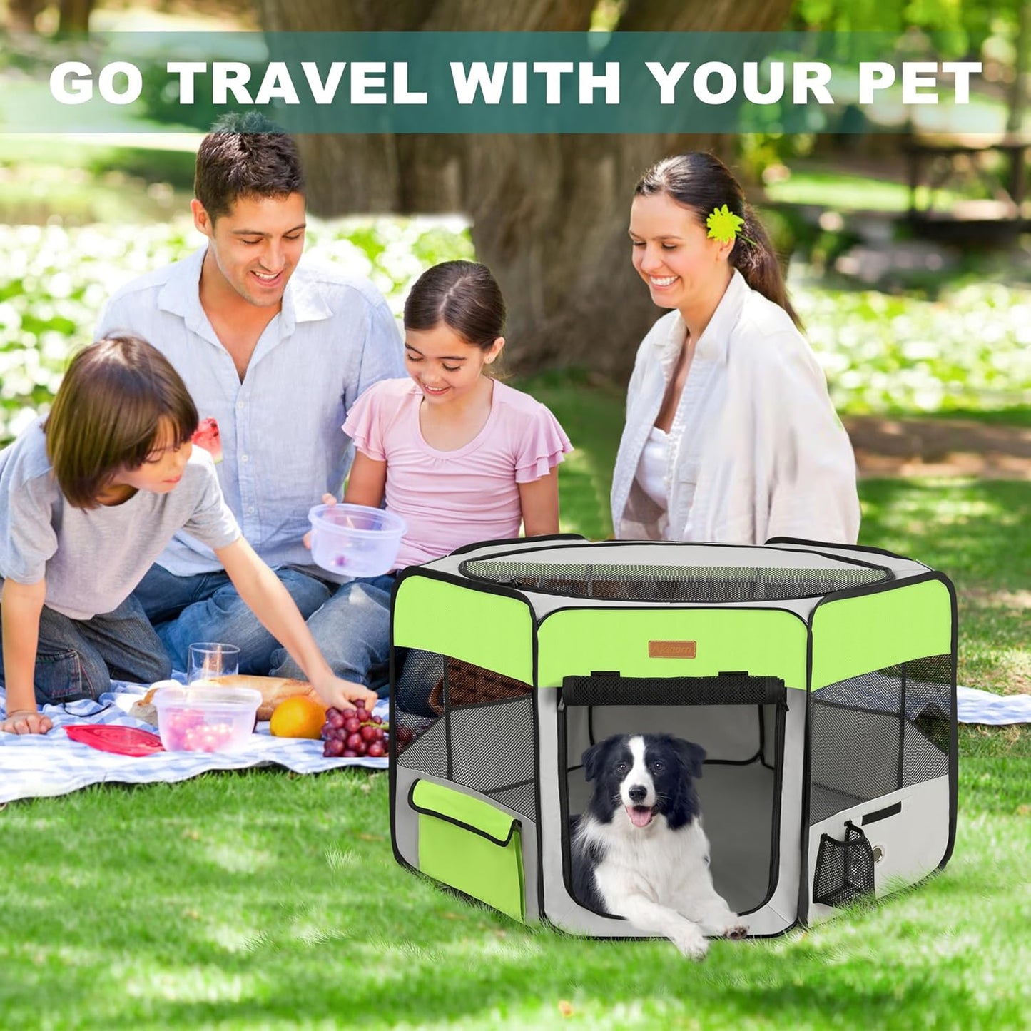 Dog Playpen, Portable Pet Play Pen for Cat, Puppies, Rabbits, Chickens, Foldable Large-Capacity Pet Tent for Indoor/Outdoor Travel Camping Green - Pet Explorer