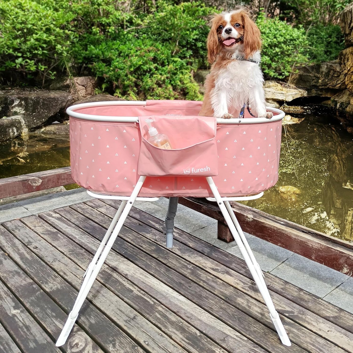 Little Dipper Dog Bath Tub and Wash Station for Bathing Shower and Grooming, Elevated Foldable and Portable, Indoor and Outdoor, for Small and Medium Size Dogs, Cats and Other Pet (Pink) - Pet Explorer