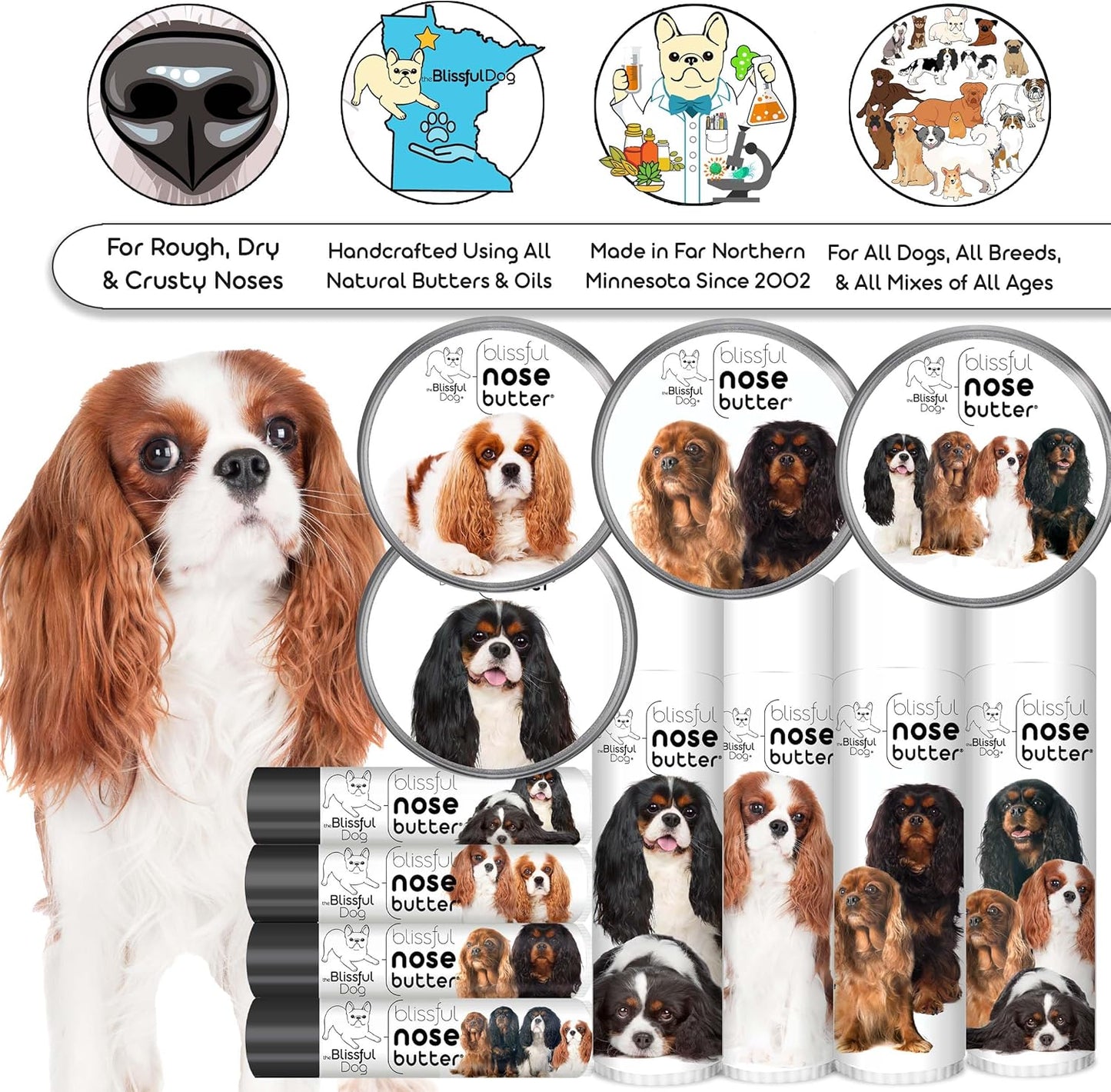 The Blissful Dog All 4 Cavalier King Charles Spaniel Unscented Nose Butter, 16oz - Pet Explorer