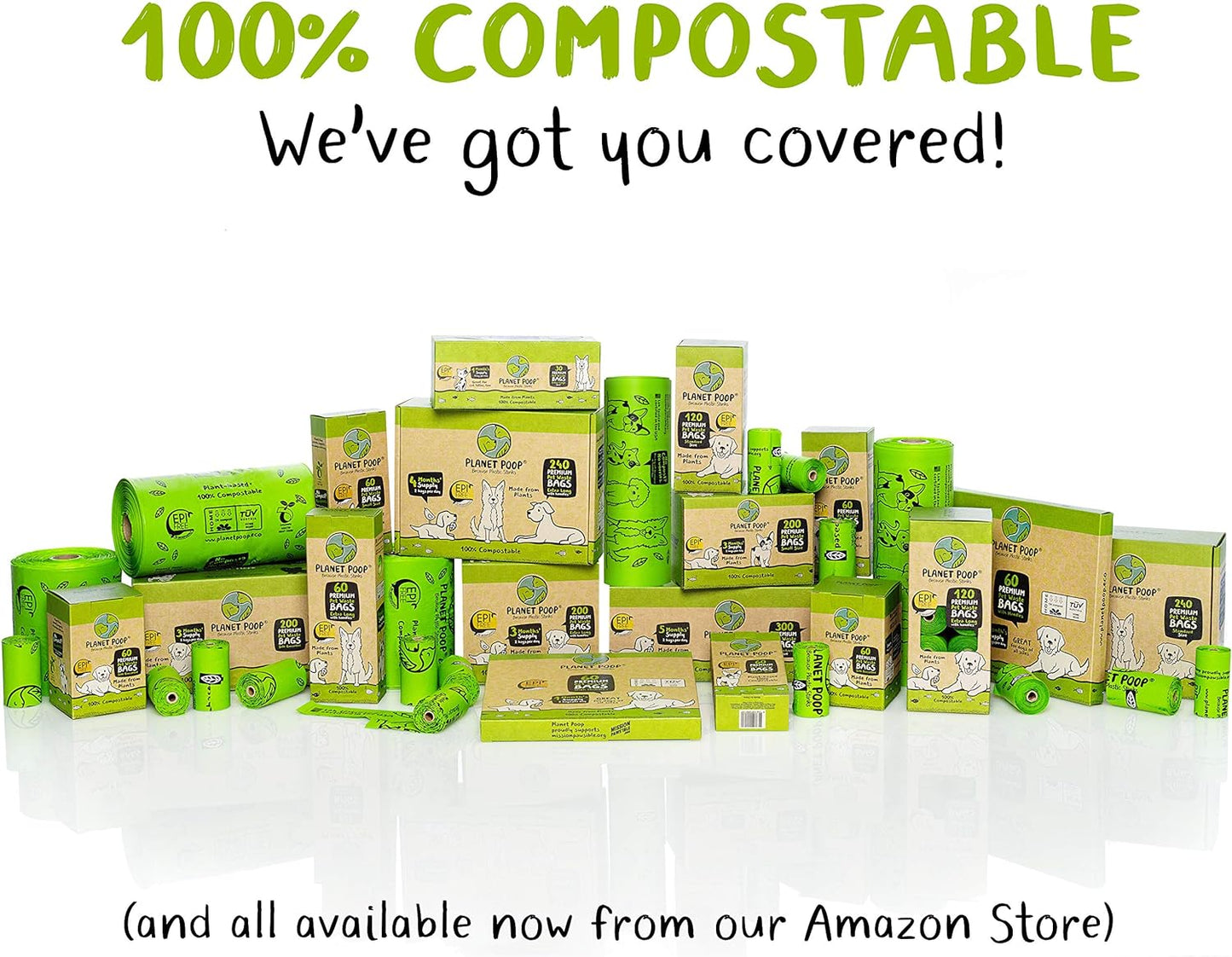 PLANET POOP Home Compostable Dog Poop Bags, Large Single Roll 300 Grab & Go, for Dogs Un-Scented Dog Waste Bags, Thick Leakproof Doggy Cat Bag, Plant-Based Pet Supplies - Pet Explorer