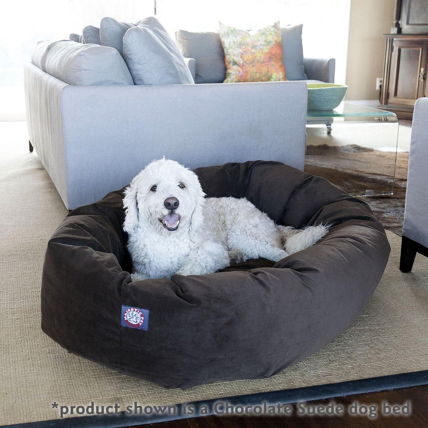 Majestic Pet 32 Inch Suede Calming Dog Bed Washable 32x23x7 (Inch) – Cozy Soft Round Donut Dog Bed with Spine Support for Dogs to Rest Their Head - Pet Bed Medium – Sage - Pet Explorer