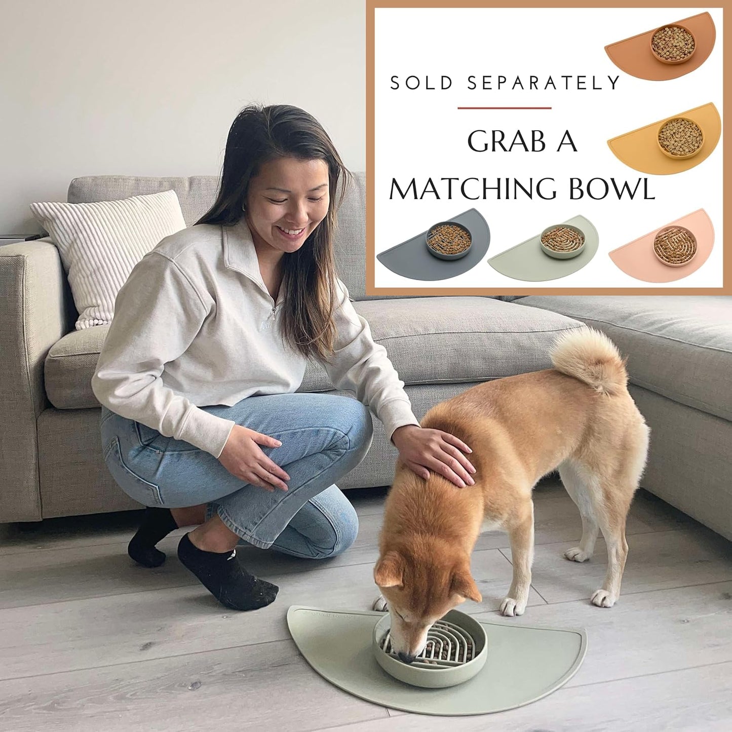 Waterproof Silicone Pet Food Mat - Non-Slip, Spill-Proof Feeding Mats for Floors, Raised Edge Design, Easy-to-Clean, Rubber Mat for Dog & Cat Bowls, 28" Across x 14" Deep, Large-Sage - Pet Explorer