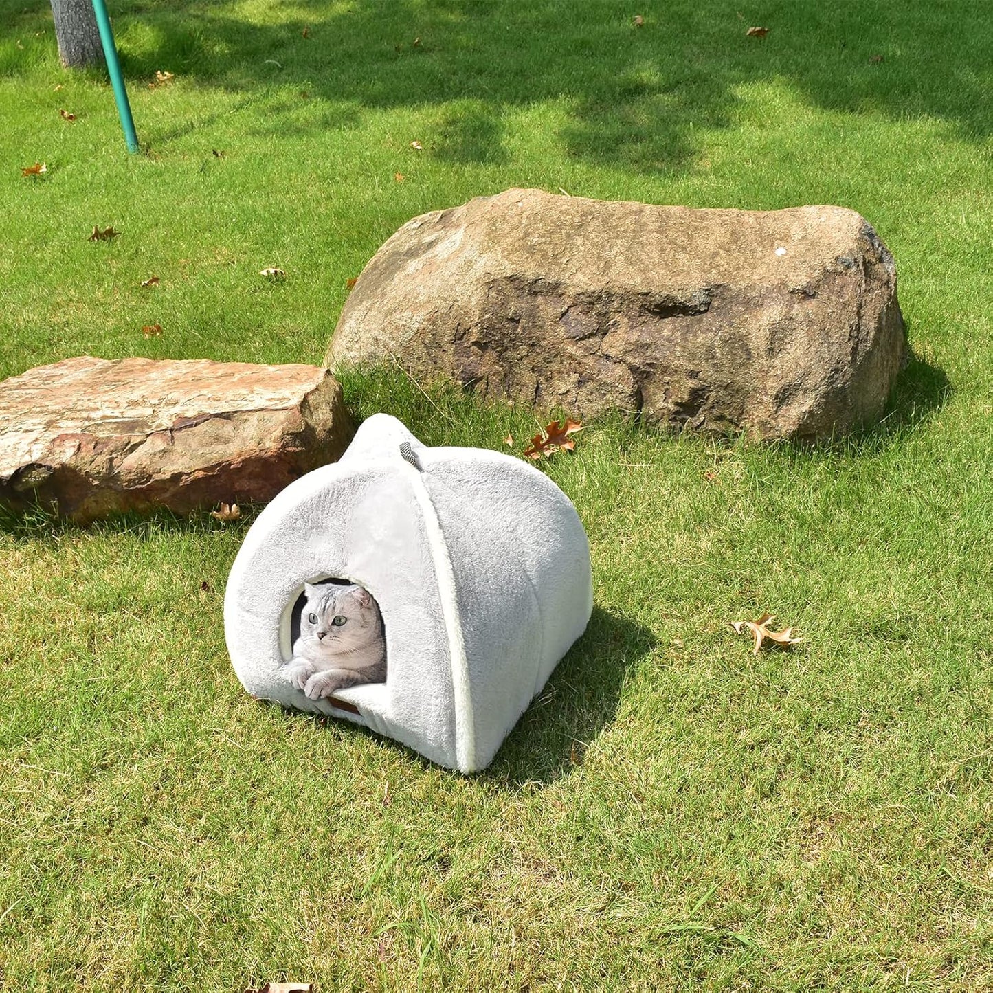 Cat Bed for Indoor Cats - Cat Cave Bed Cat House Cat Tent with Removable Washable Cushioned Pillow, Soft and Self Warming Kitten beds, Pet Bed(Large Grey) - Pet Explorer