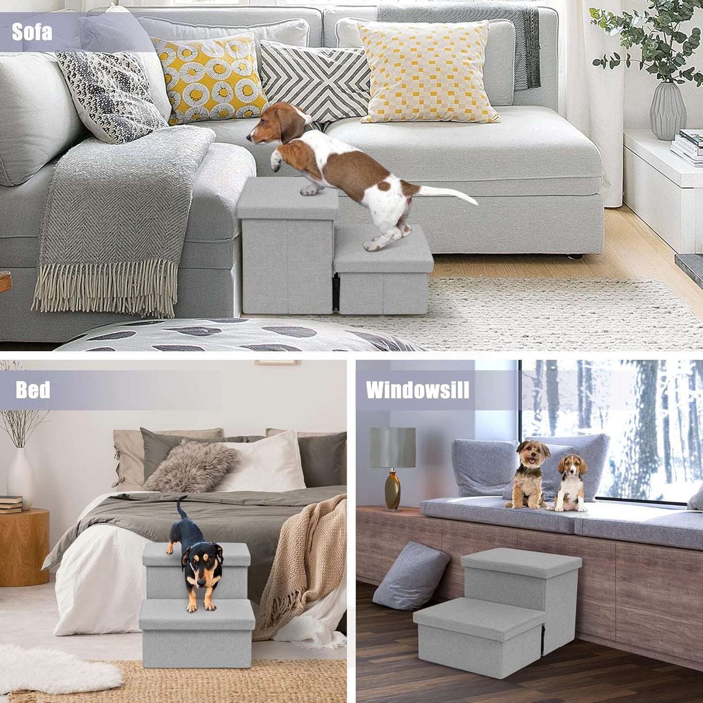 Heeyoo Dog Stairs with Storage, Foldable Dog Steps for Small Dogs, 2 Tiers Non-Slip Pet Stairs for High Beds Or Couch and Sofa, Hold up to 150 lbs Pet Doggy Cat - Pet Explorer